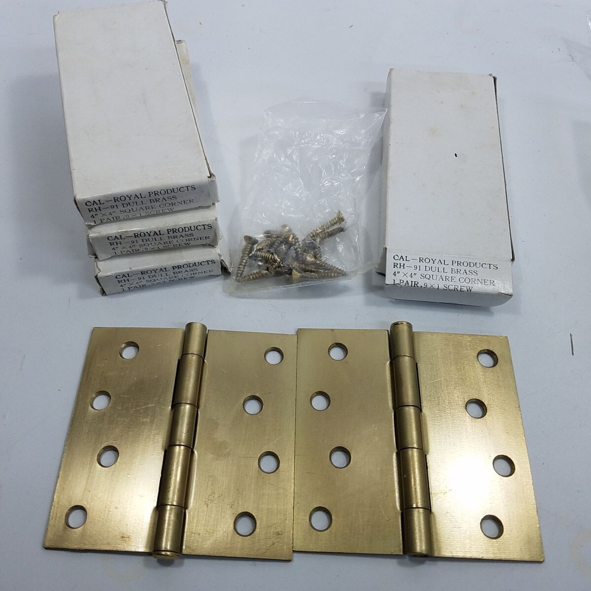 4 Pair Cal-Royal RH-91 4×4 Full Mortise Steel Butt Hinges Dull Brass