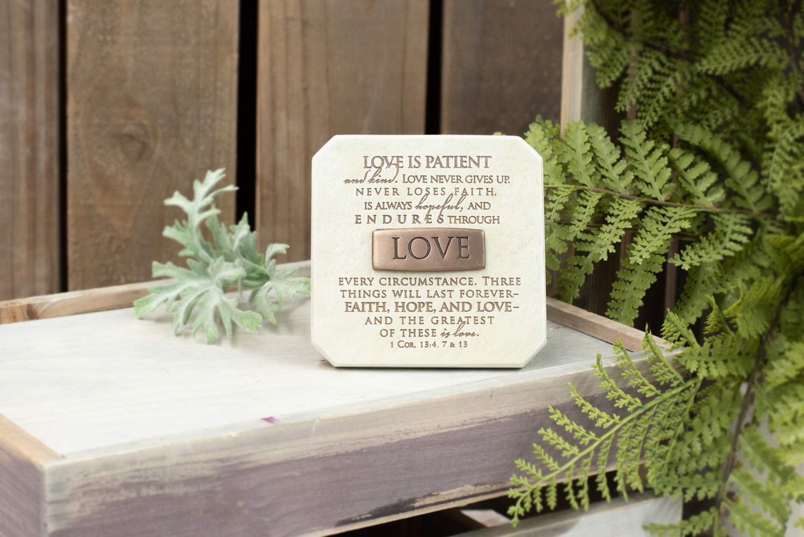 Lighthouse Christian Products Love Endures Sandstone 3.75 x 3.75 Cast Stone B…