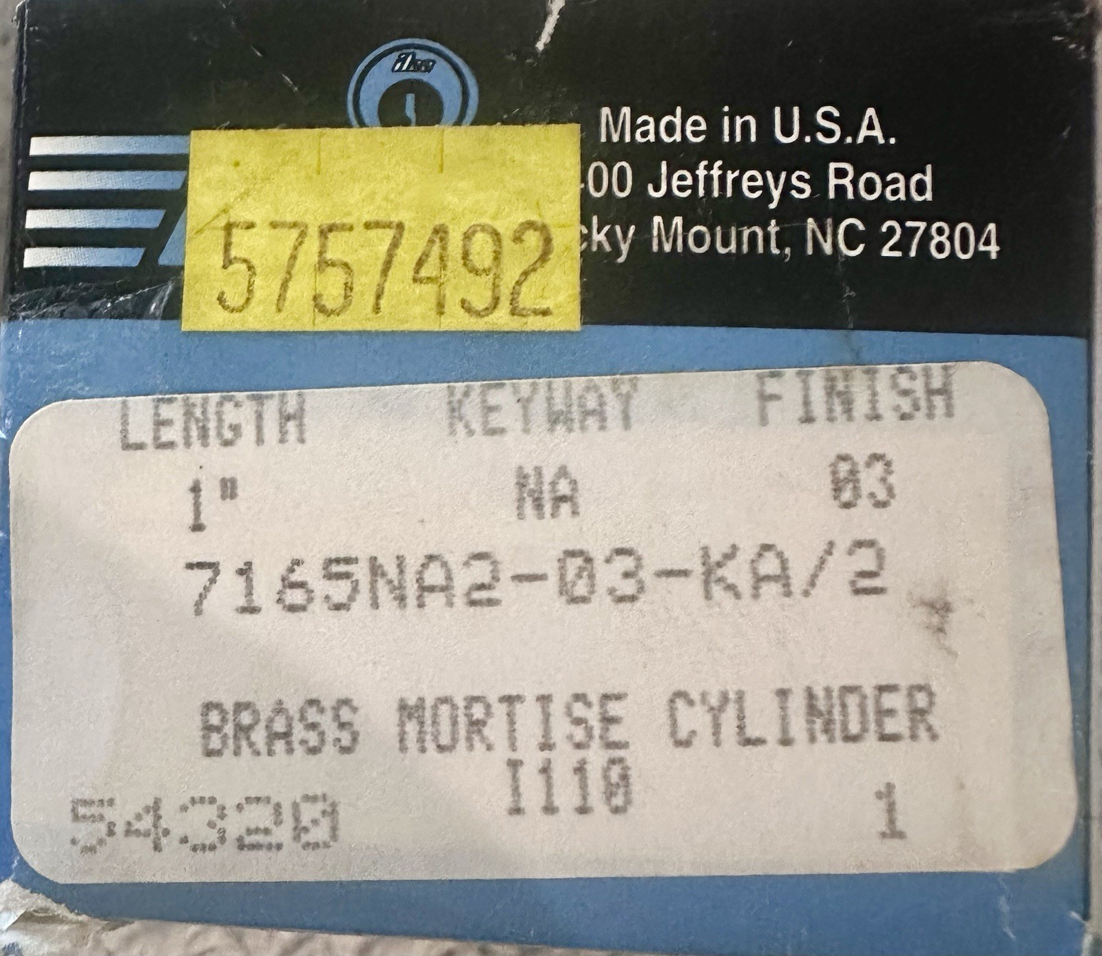 Ilco Unican brass mortise cylinder USA made 1” lock with 2 keys