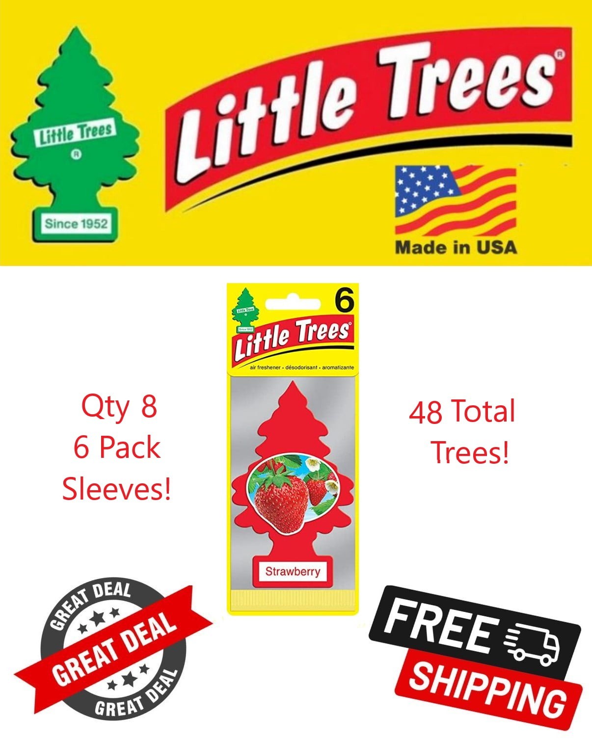 Little Trees 60312 Strawberry Hanging Air Freshener for Car & Home 48 Pack!