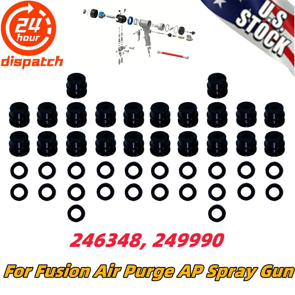 For Fusion Air Purge AP Spray Gun 22PCS 246348 249990 Black Side Seals Kit