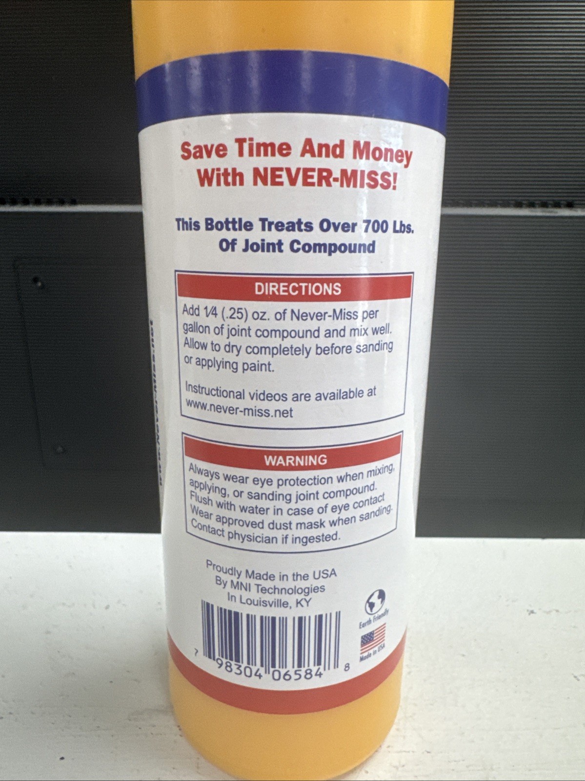 Never-Miss Drywall Mud Tinting Coloring Gel 16oz Finish Coats & Sanding yellow