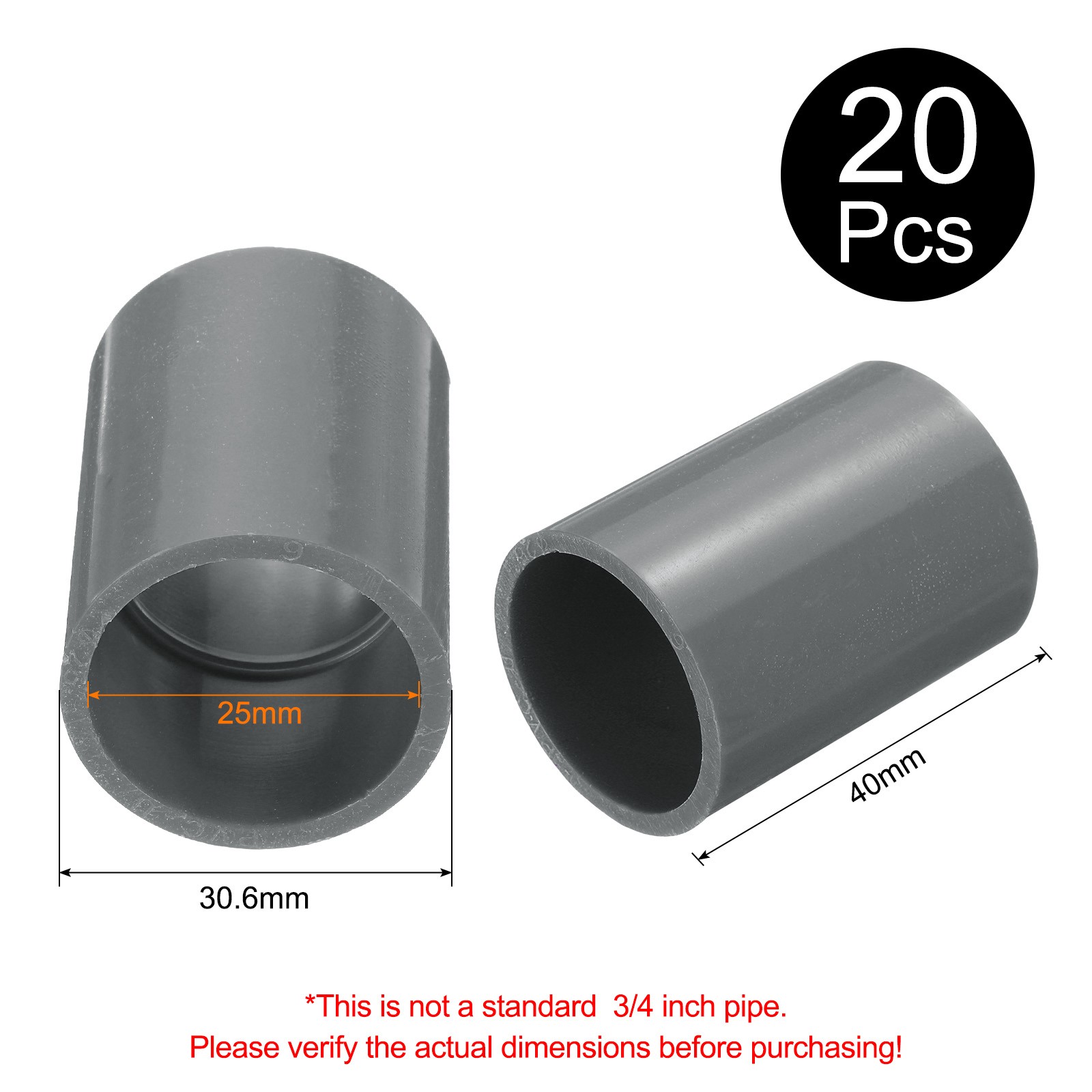 20Pcs PVC Pipe Fitting 3/4 Inch Coupling Adapter (Socket x Socket) Grey