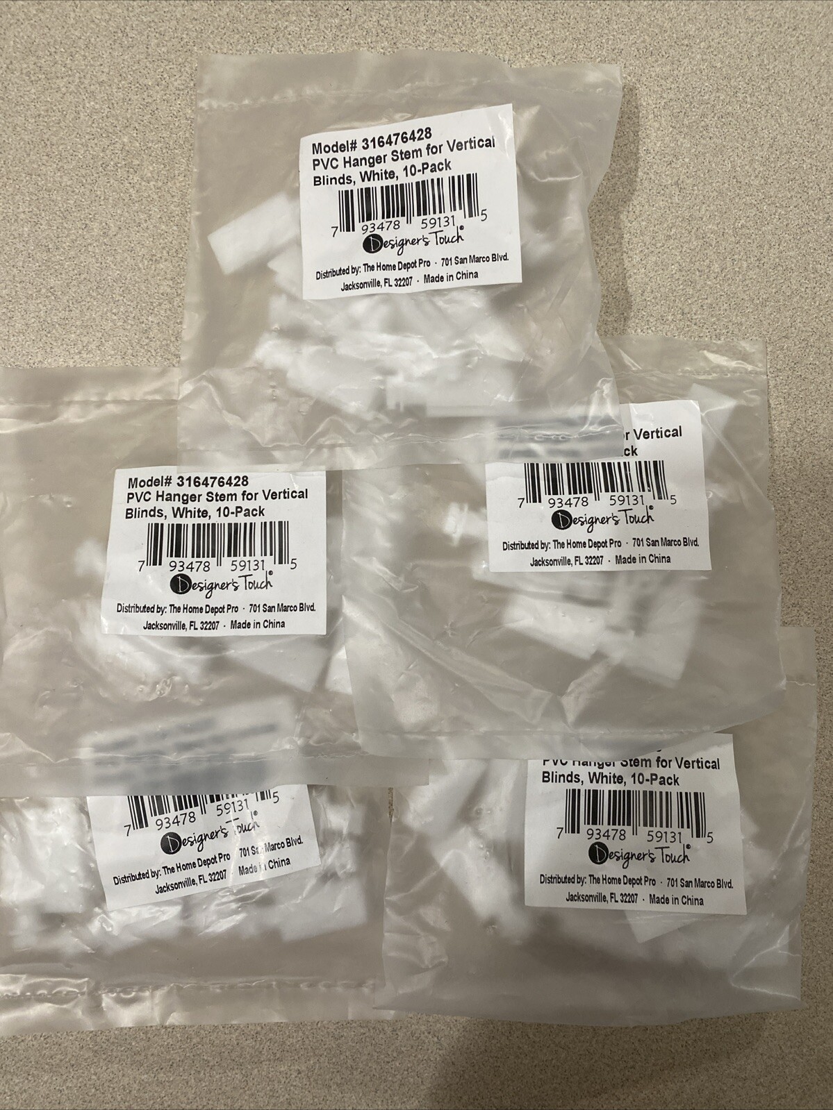5-Pack Designer’s PVC Hanger Stem For Vertical Blinds White