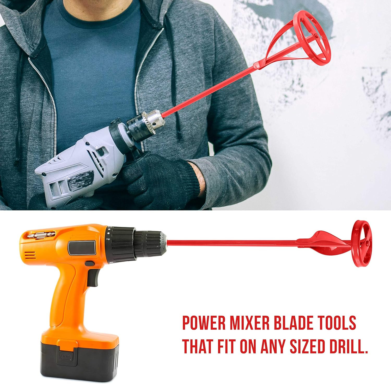 Paint Mixer Attachment (Set of 2) – 15.5″ & 14″ Drill Paddle Mixer with 3/8″ & 5