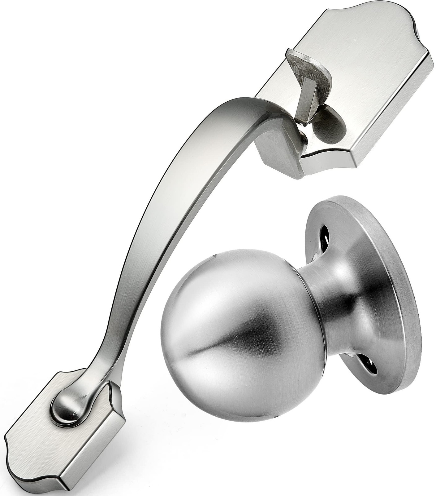 Satin Nickel Front Entry Door Handle with Cove Knob, No Lock | Entrance Passa…