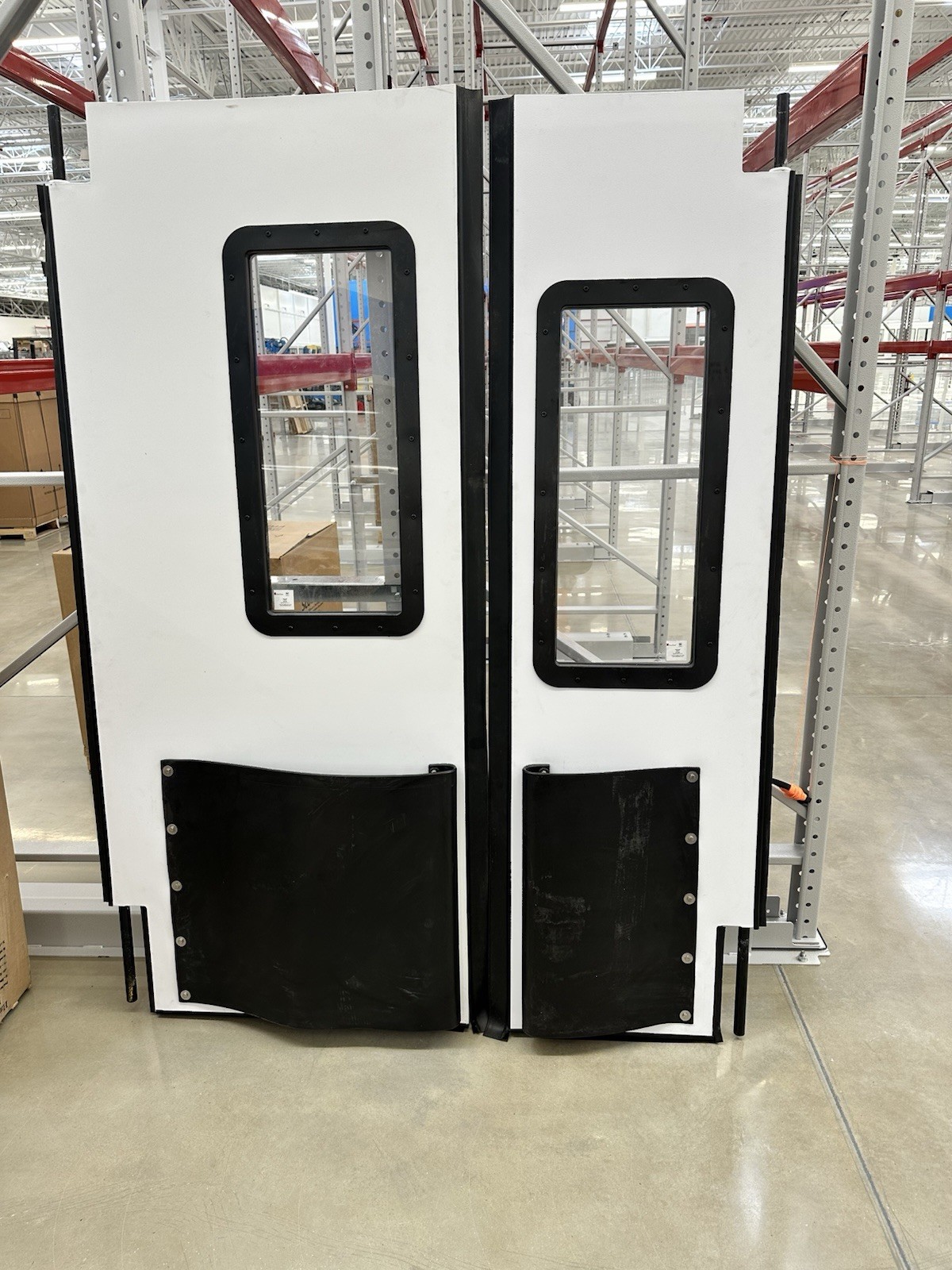 Commercial Double Traffic Swing Door 60×96 White/Black Full Lite Clear Glass Kit