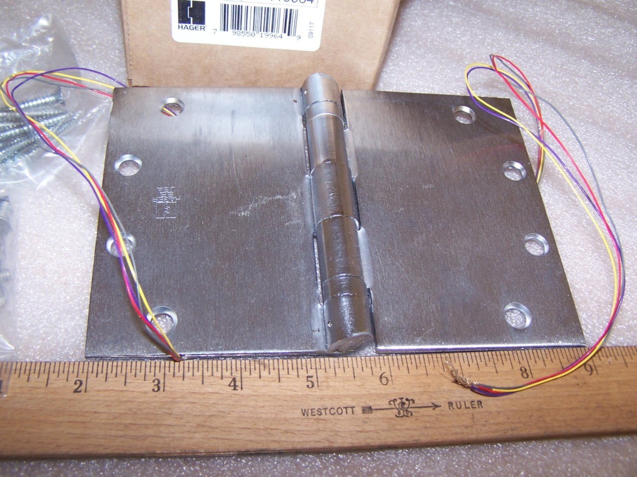 HAGER Door Hinge WideThrow Electric WTBB1279 5×7 US26D-HT-TORX1/2MS1/2WS-ETW M11