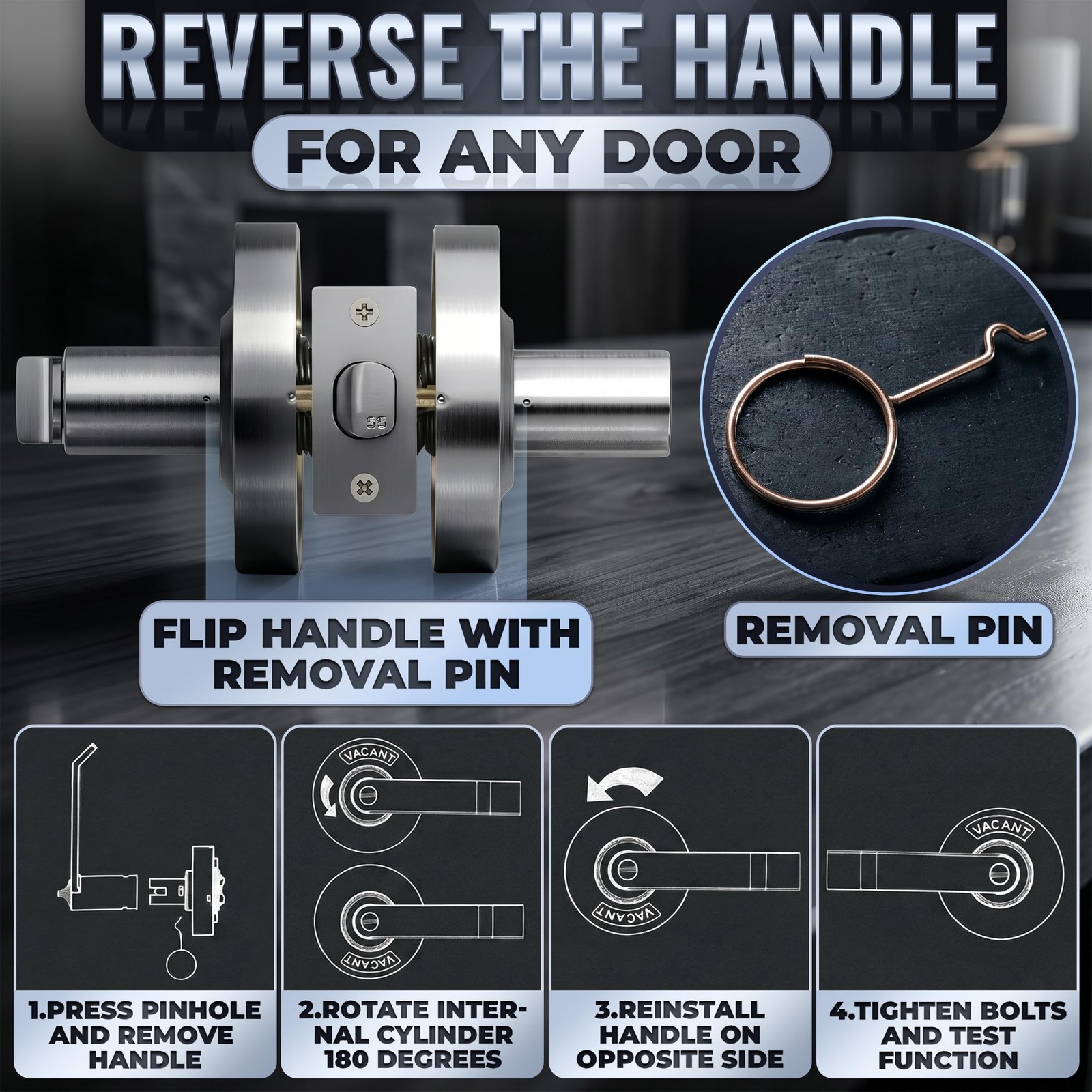 PalaYou Vacant Occupied Bathroom Lock, Bright Indicator, Stainless Steel
