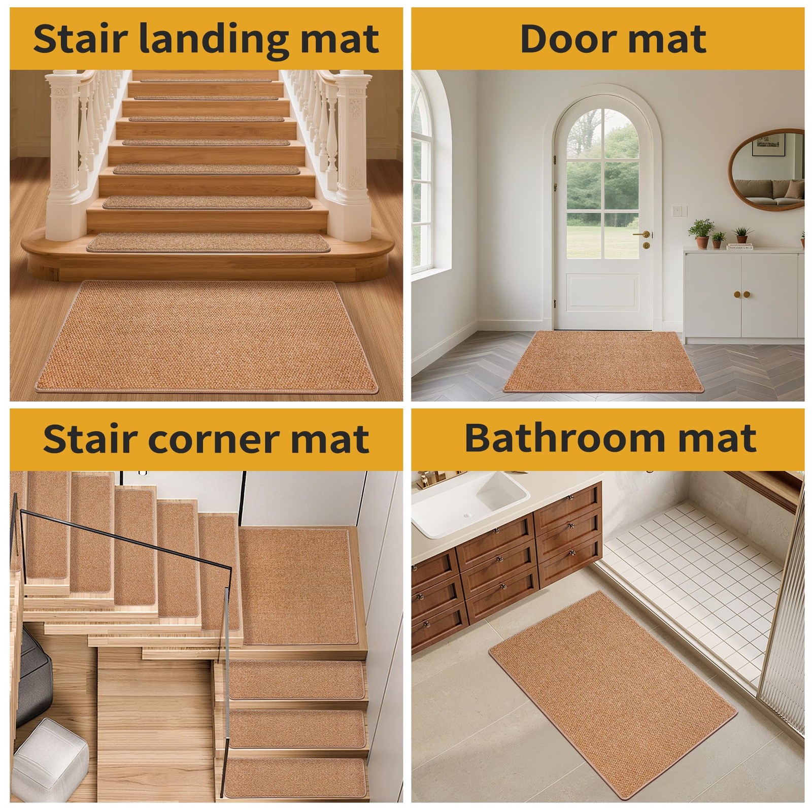 Donjop 24 36 Inch Stair Treads Landing Rug Non Slip Adhesive Peel And Stick