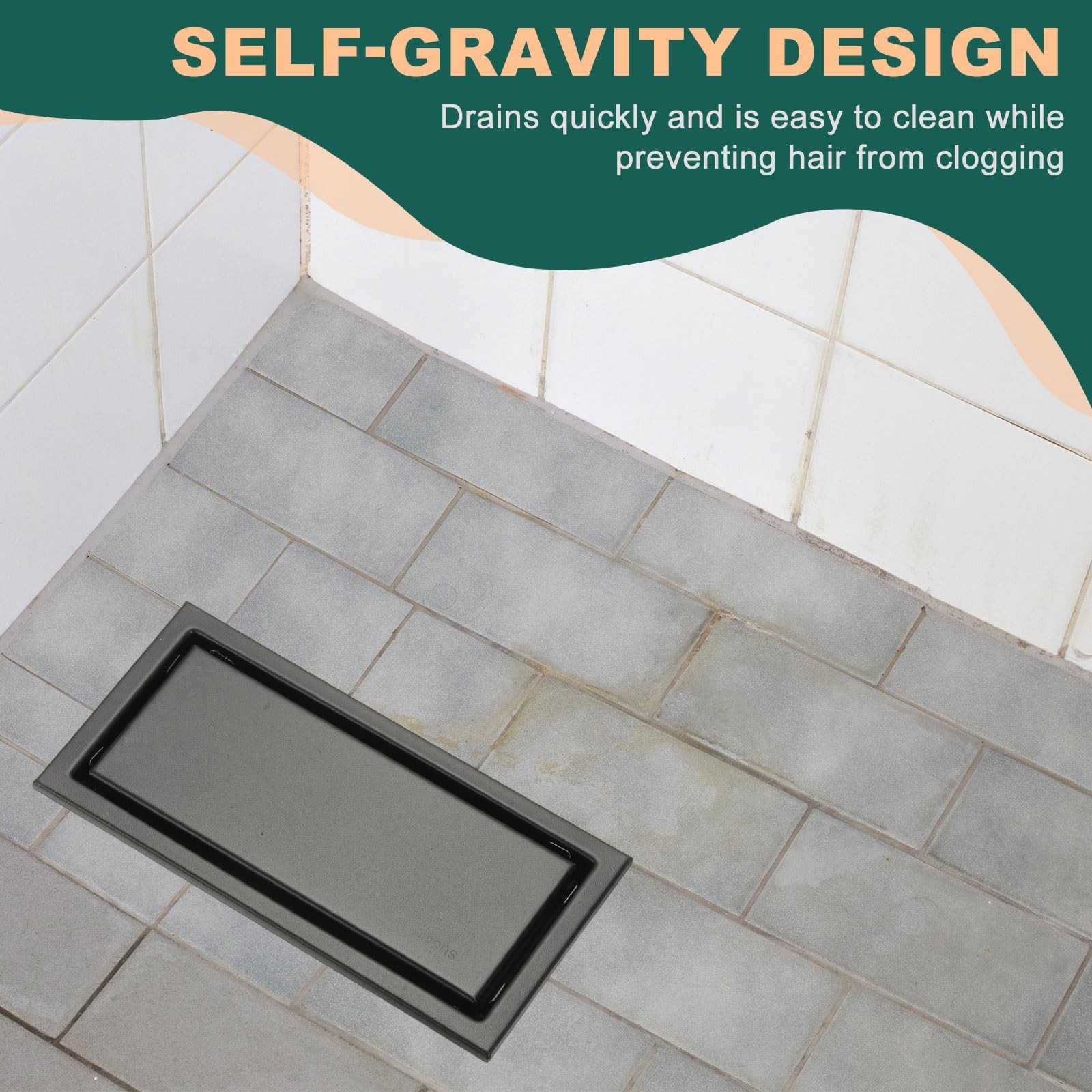 uxcell Rectangular Shower Drain, Brushed 304 Stainless Steel 16Inch, Gold
