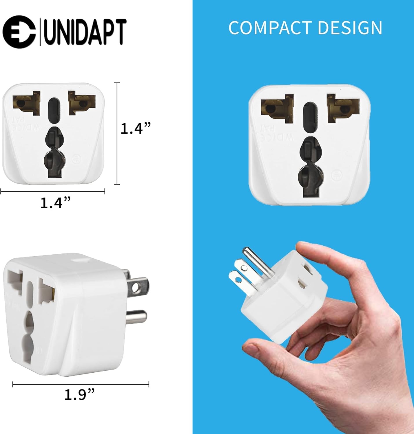 UK to US Travel Adapter, India Plug Unidapt 2-Pack, White