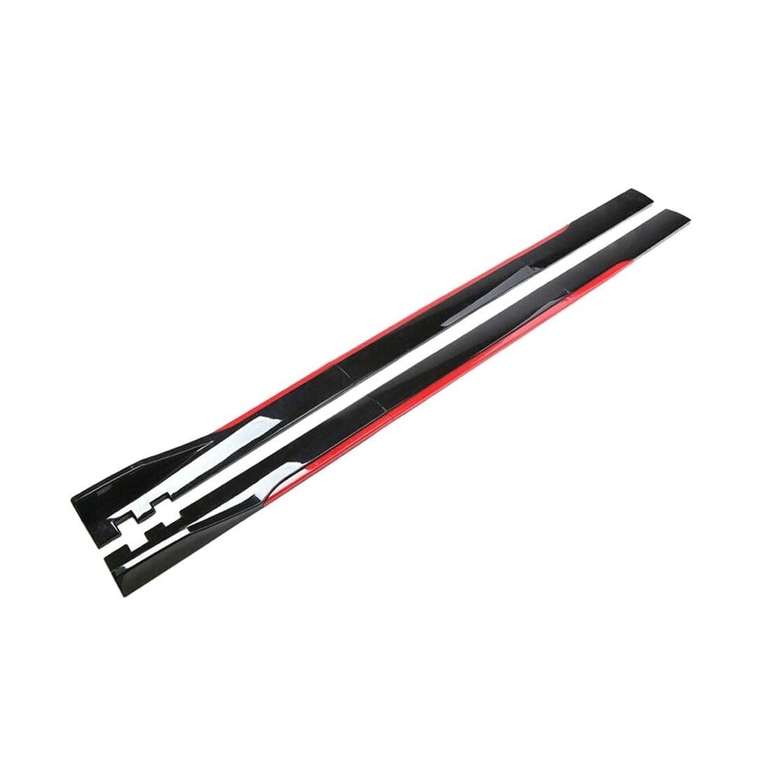 Universal 86.6in Rocker Panel Black Red Side Skirt Extensions Lip Polypropylene