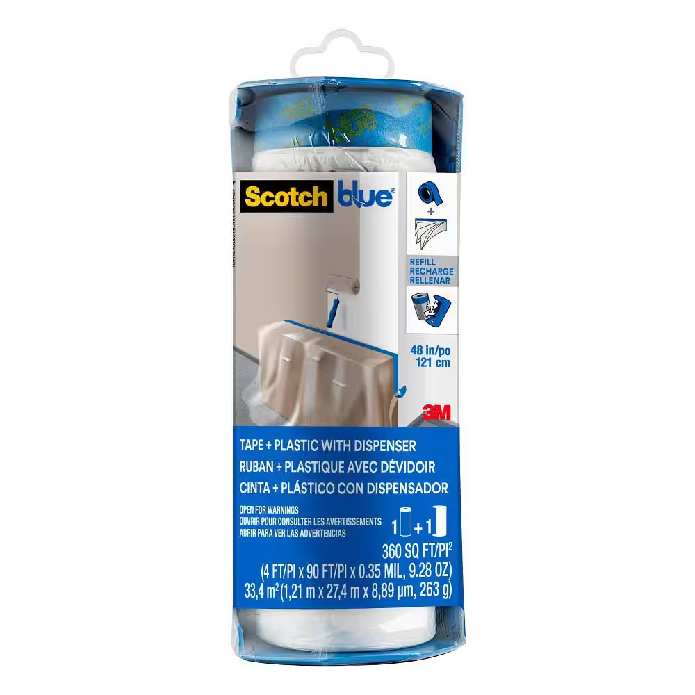 3M ScotchBlue 4 ft. x 90 ft. Clear Pre-Taped Painter’s Plastic Sheeting NEW
