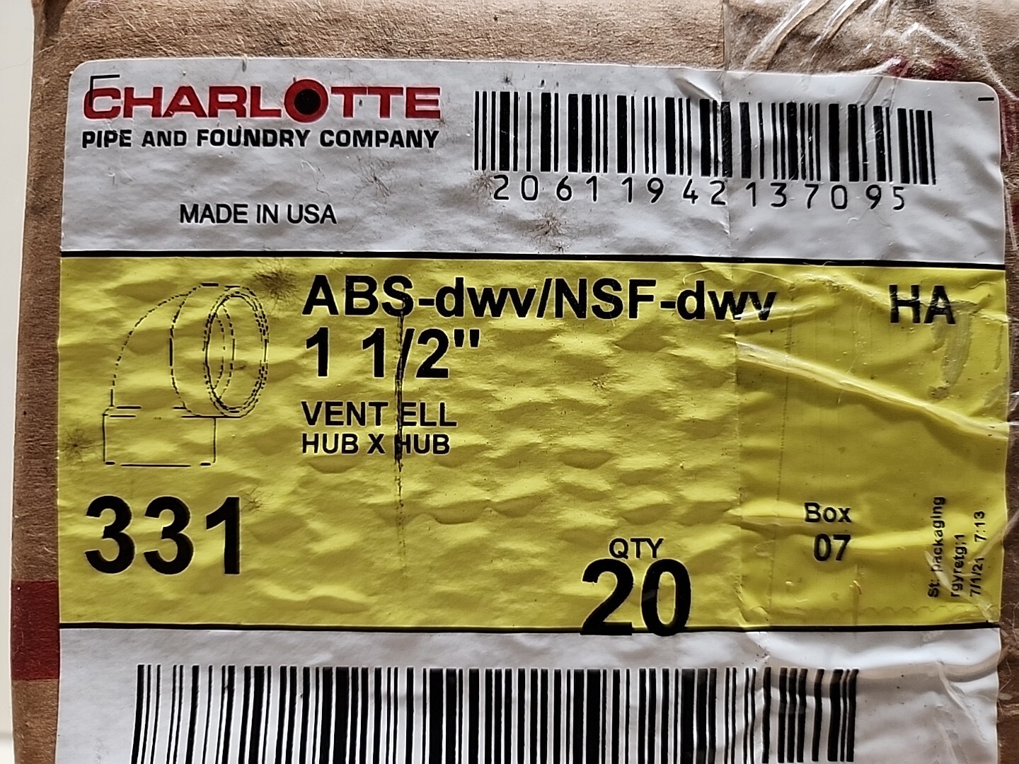 Lot Of 20 Charlotte 331 ABS 90 Degree Elbow 1-1/2″ HUB X HUB