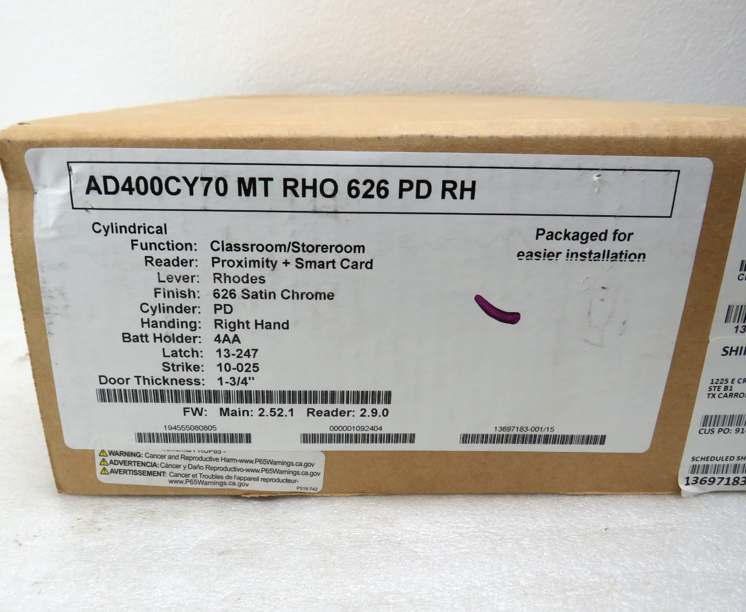 ✔Schlage AD400CY70 MT RHO 626 PD RH Wireless Smart/Prox Card Storeroom Lock CTD