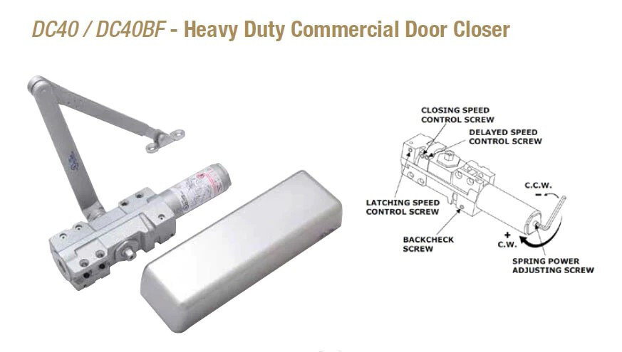 Doormerica DC40 Heavy Duty Closer Standard Arm w/ AMSxAWS,SNB, Polished Chrome