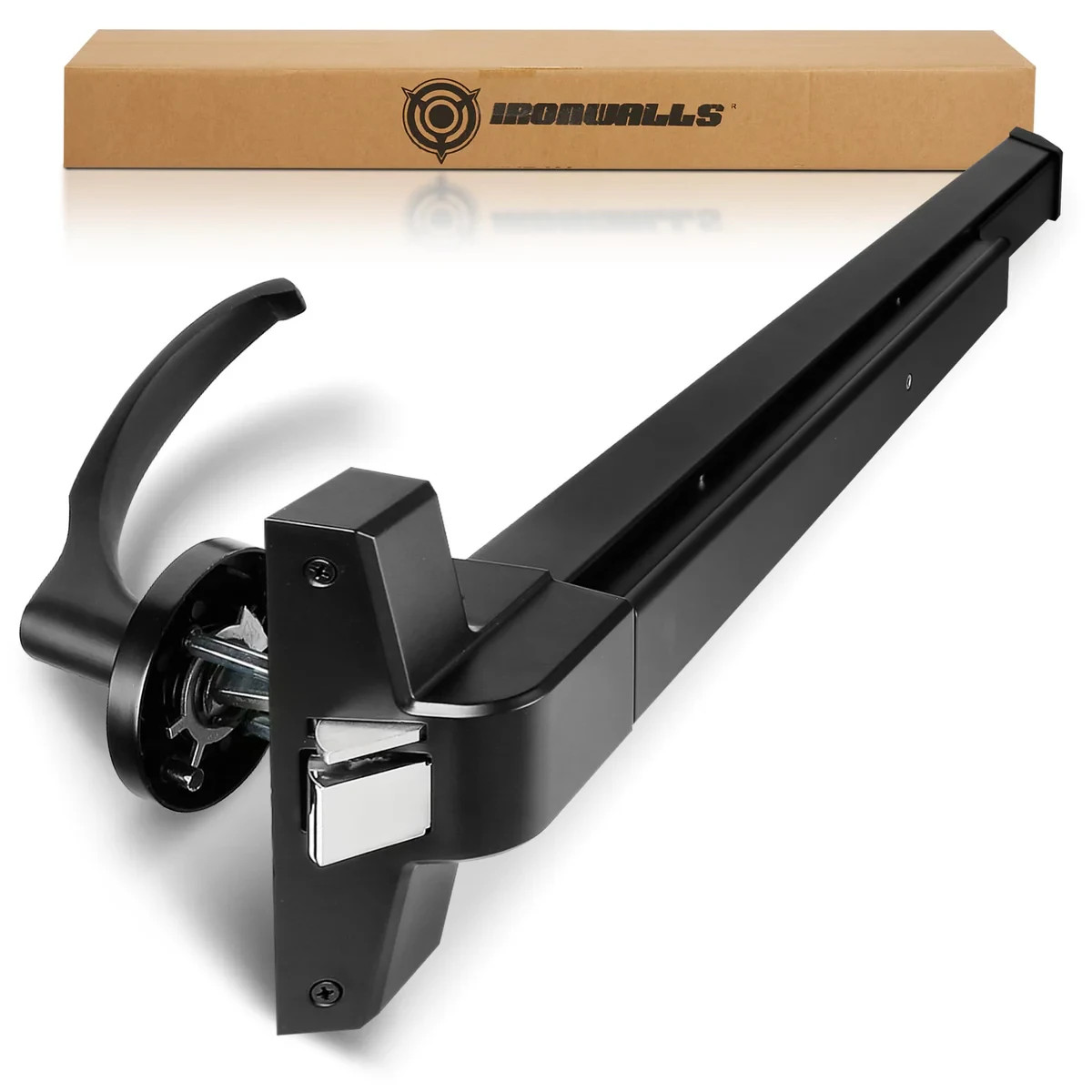 IRONWALLS Door Push Bar Panic Exit Device Aluminum w/ Handle Lever, Black 32-47”
