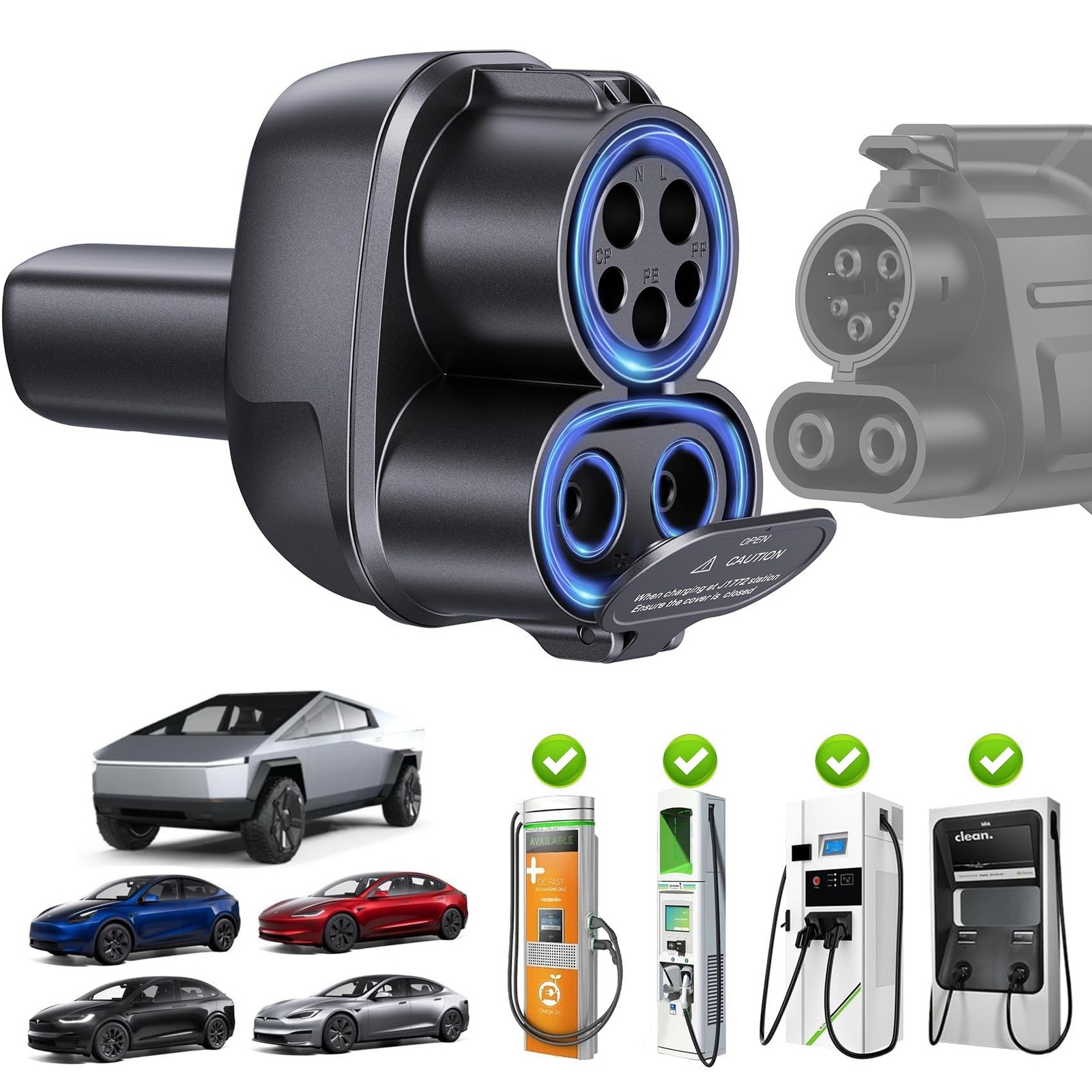 4-in-1 CCS & J1772 to Tesla Adapter, for Tesla Model 3/Y/S/X/Cybertruck at CC…