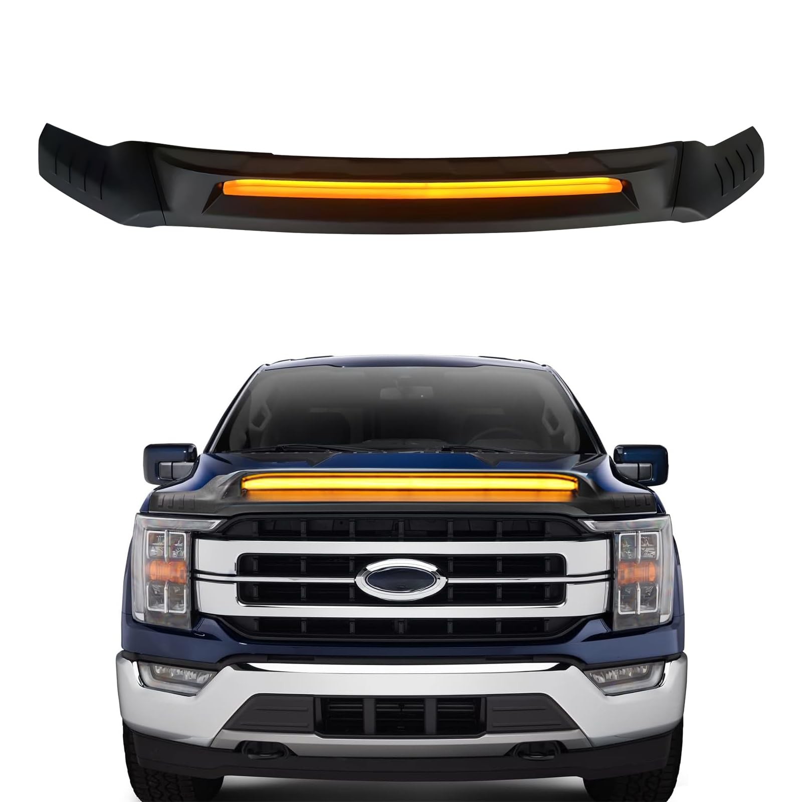 Ford F-150 2021-2024 Hood Shield Bug Deflector LED Lights Matt Black