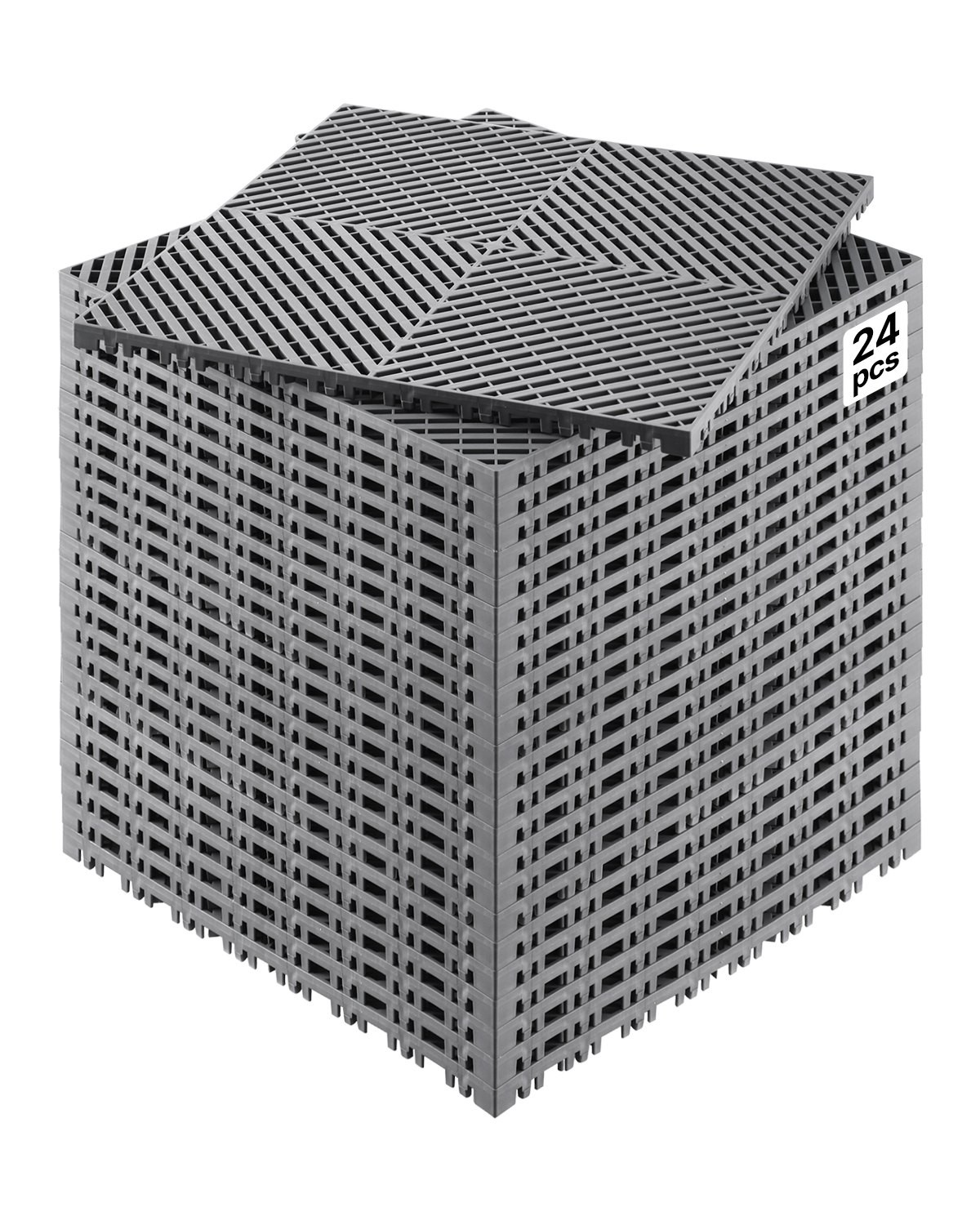 Interlocking Drainage Mat, 15.7” x 15.7” Modular Interlocking Cushion, 24 Pcs Sp