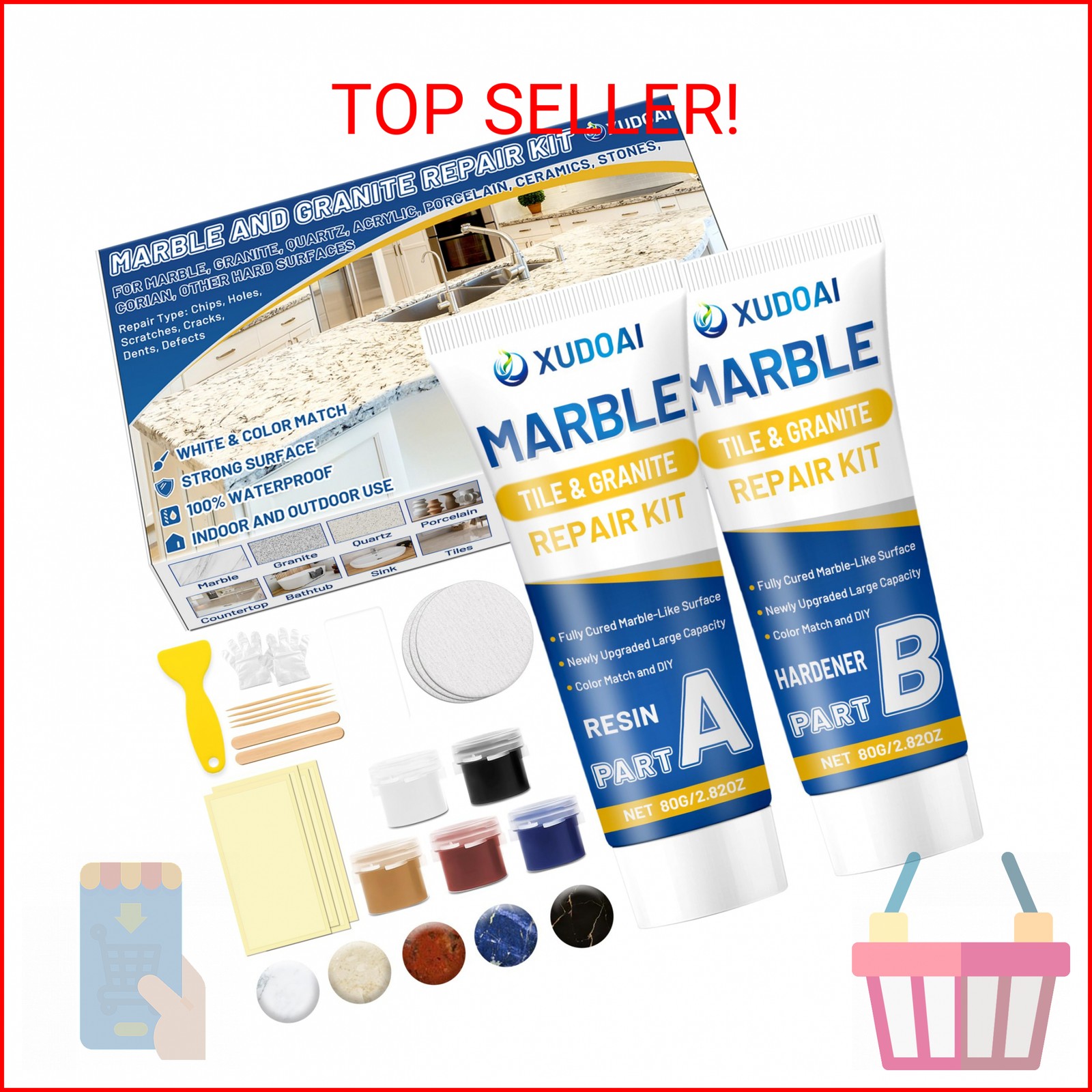 Marble and Granite Repair Kit (Color Match), 160g/5.64oz Quartz Countertop Repai