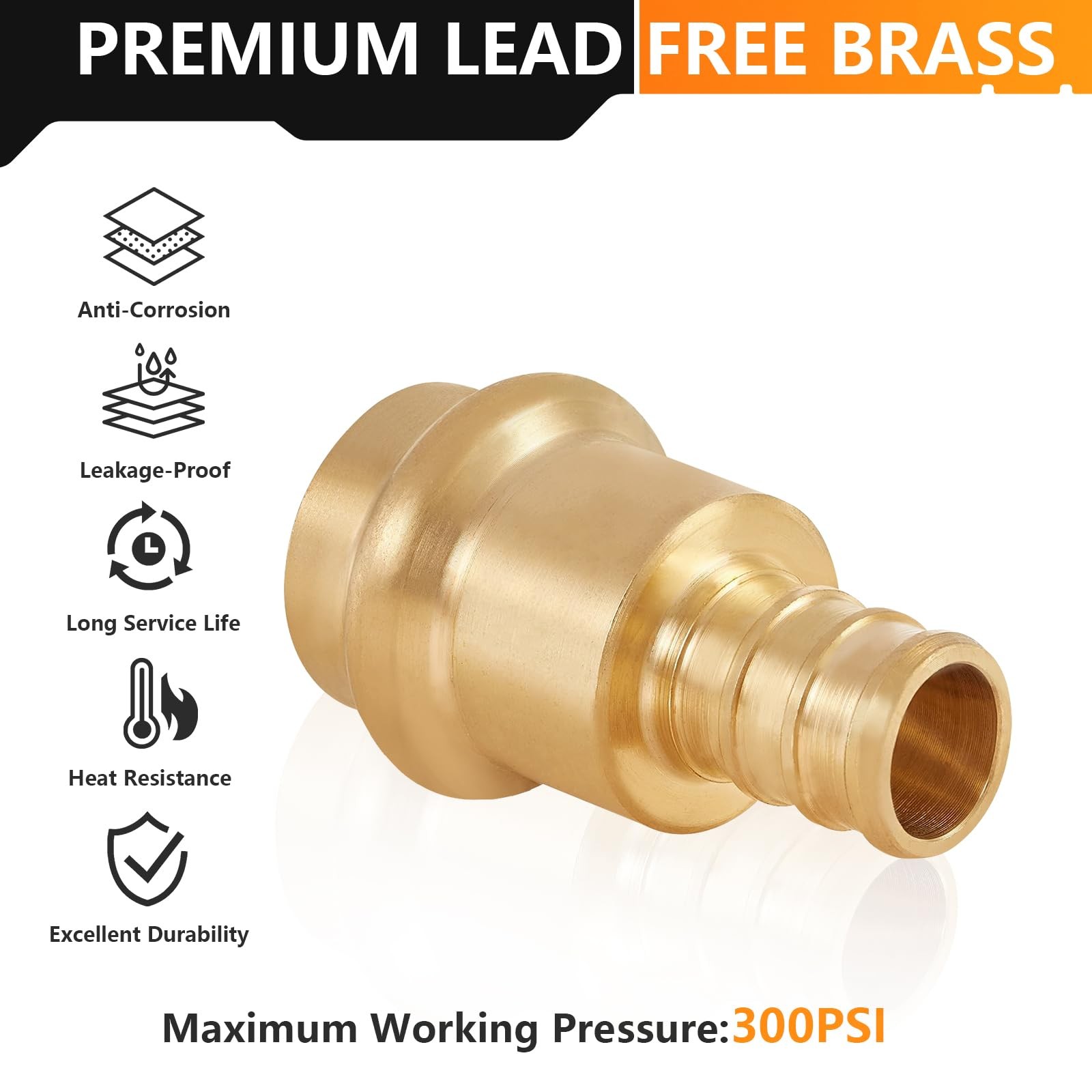 5-Pack Hesun Copper Press Fitting Adapter1/2 Press X 1/2 Pex F1807 Crimp