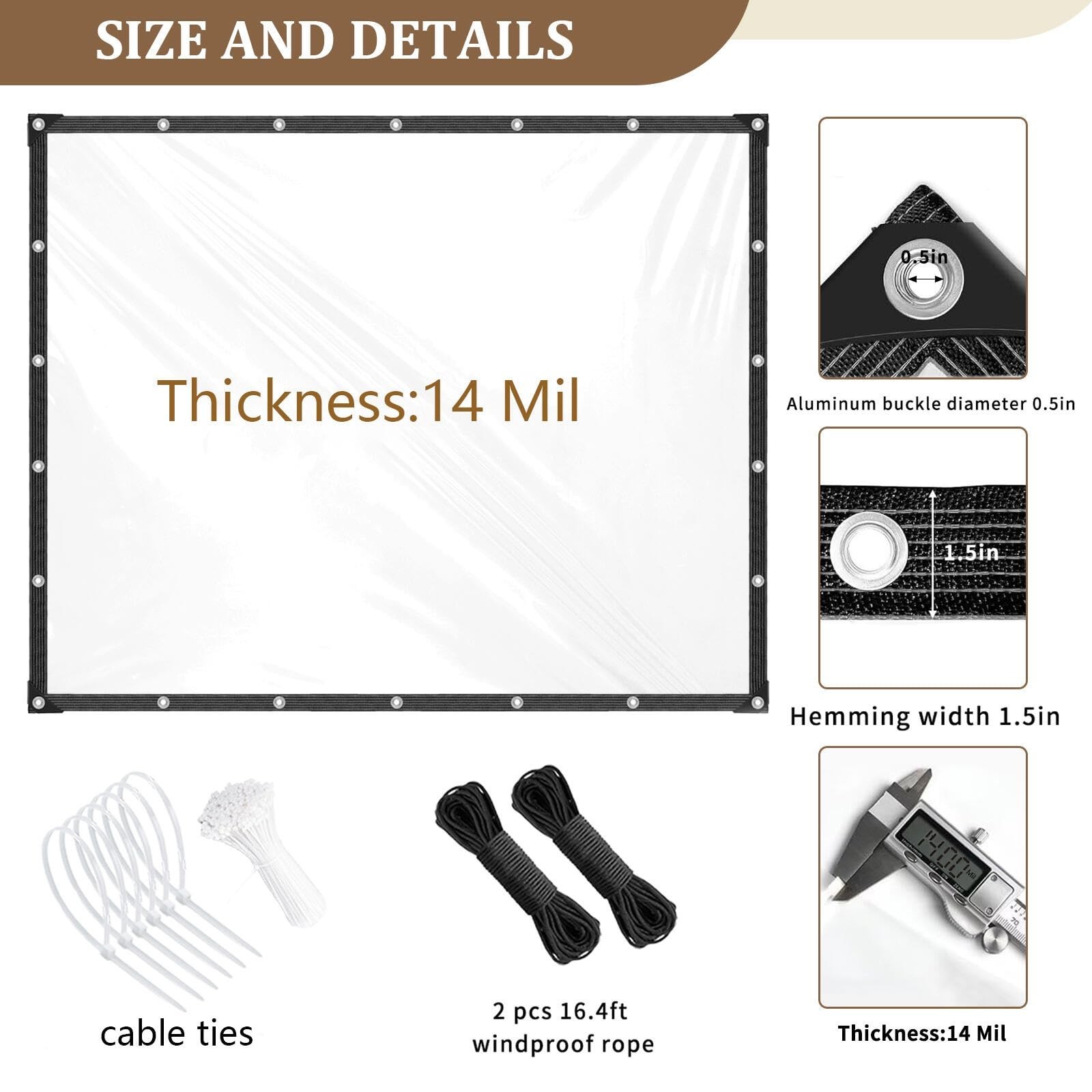 Clear Tarp 6x10ft with Grommets 14Mil Clear Tarps Heavy Duty Waterproof Dustp…