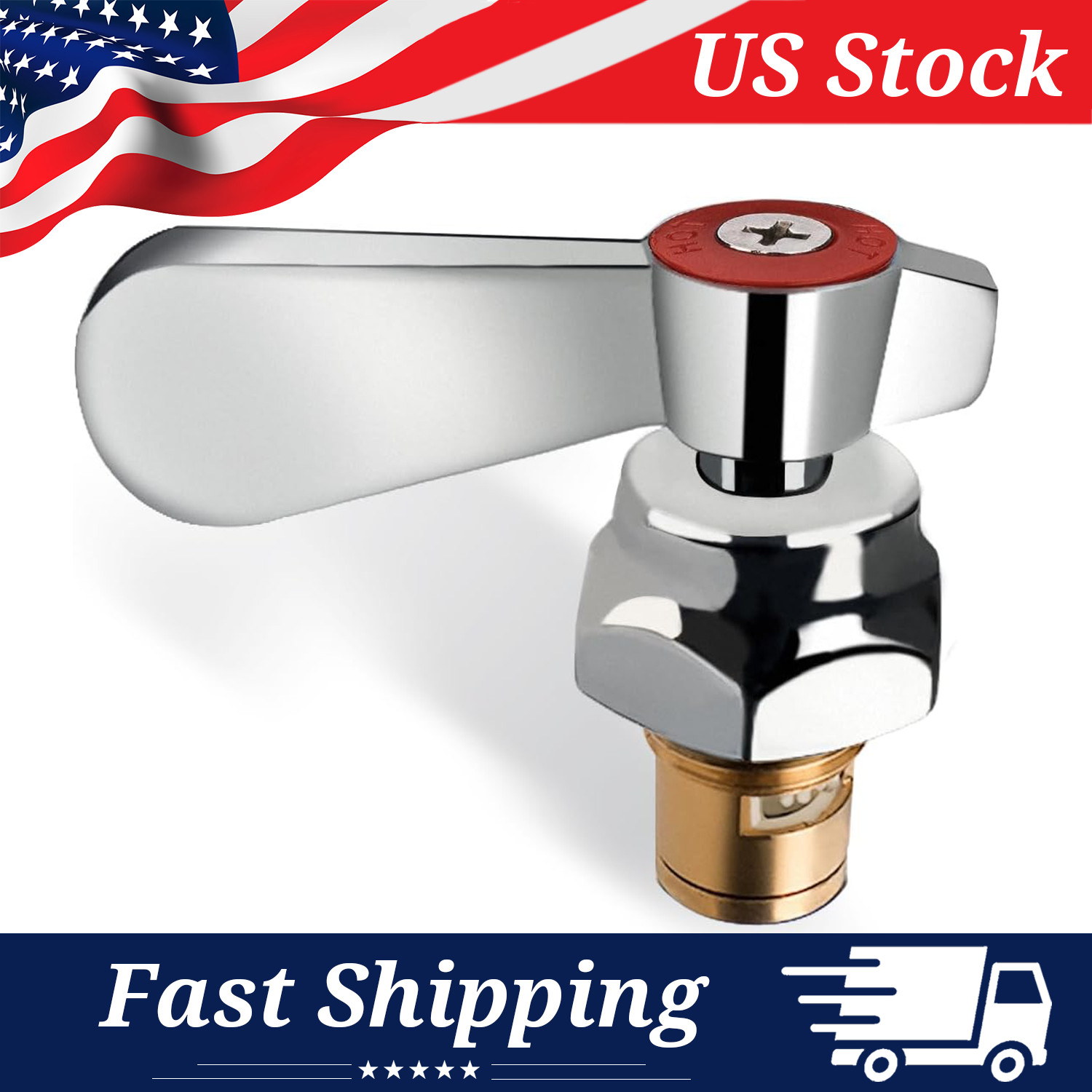 (Red for Hot) Commercial Faucet Cartridge Valves with Handles, Replacement Stem