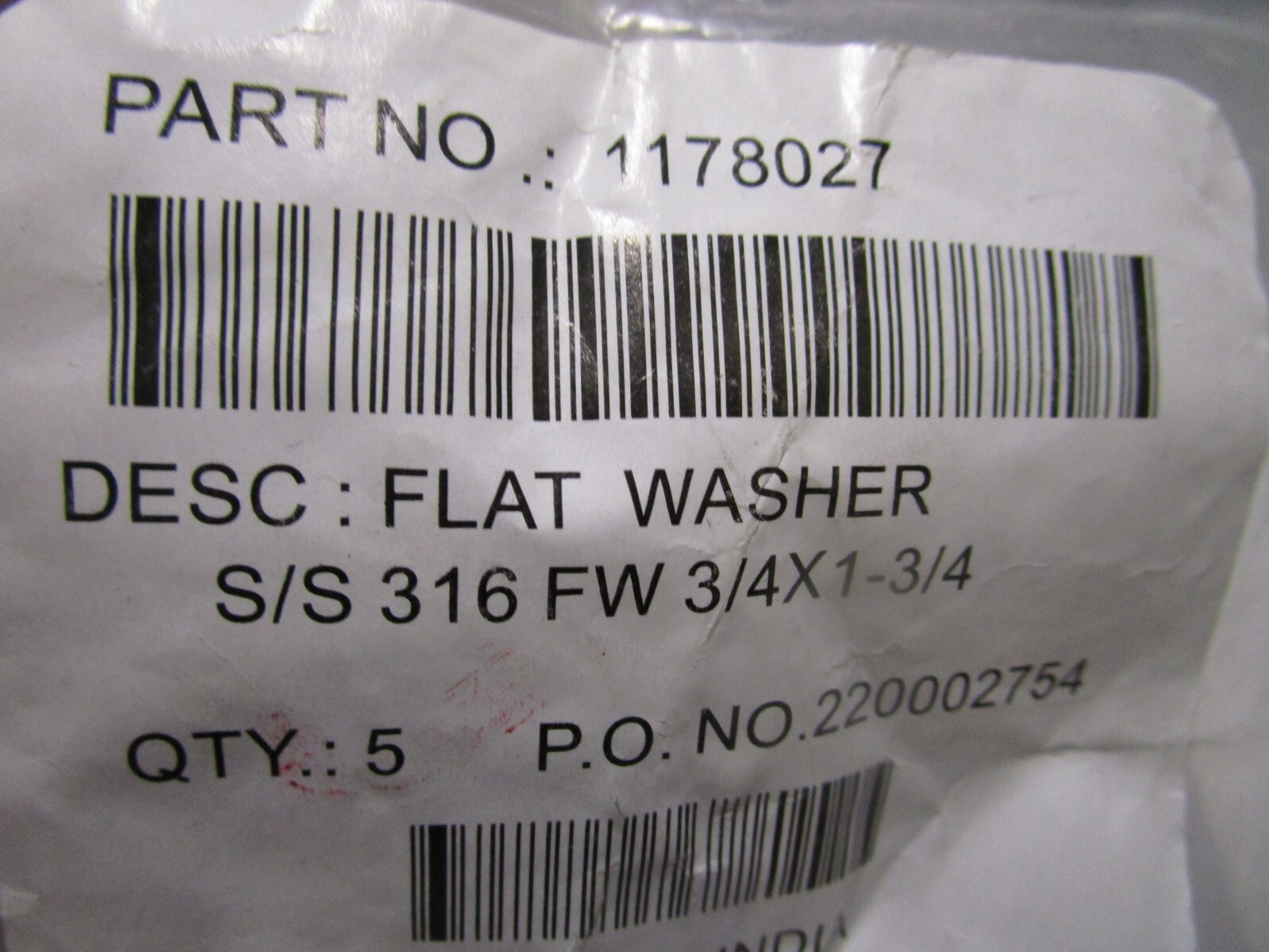 3/4″ 316 Stainless Steel Small OD Flat Washer QTY 5