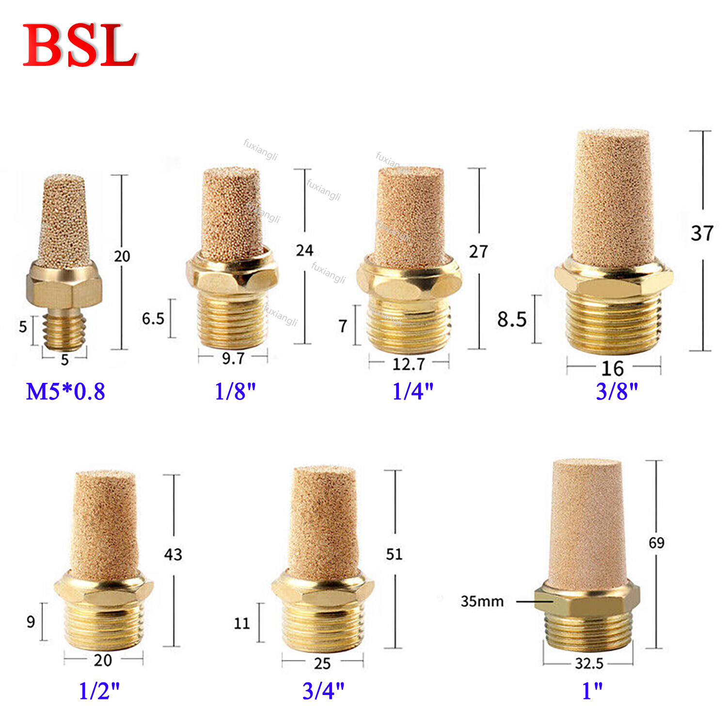 Pneumatic Silencer Brass Silencer Pneumatic Air Muffler BSP Male Thread M5 -3/4″