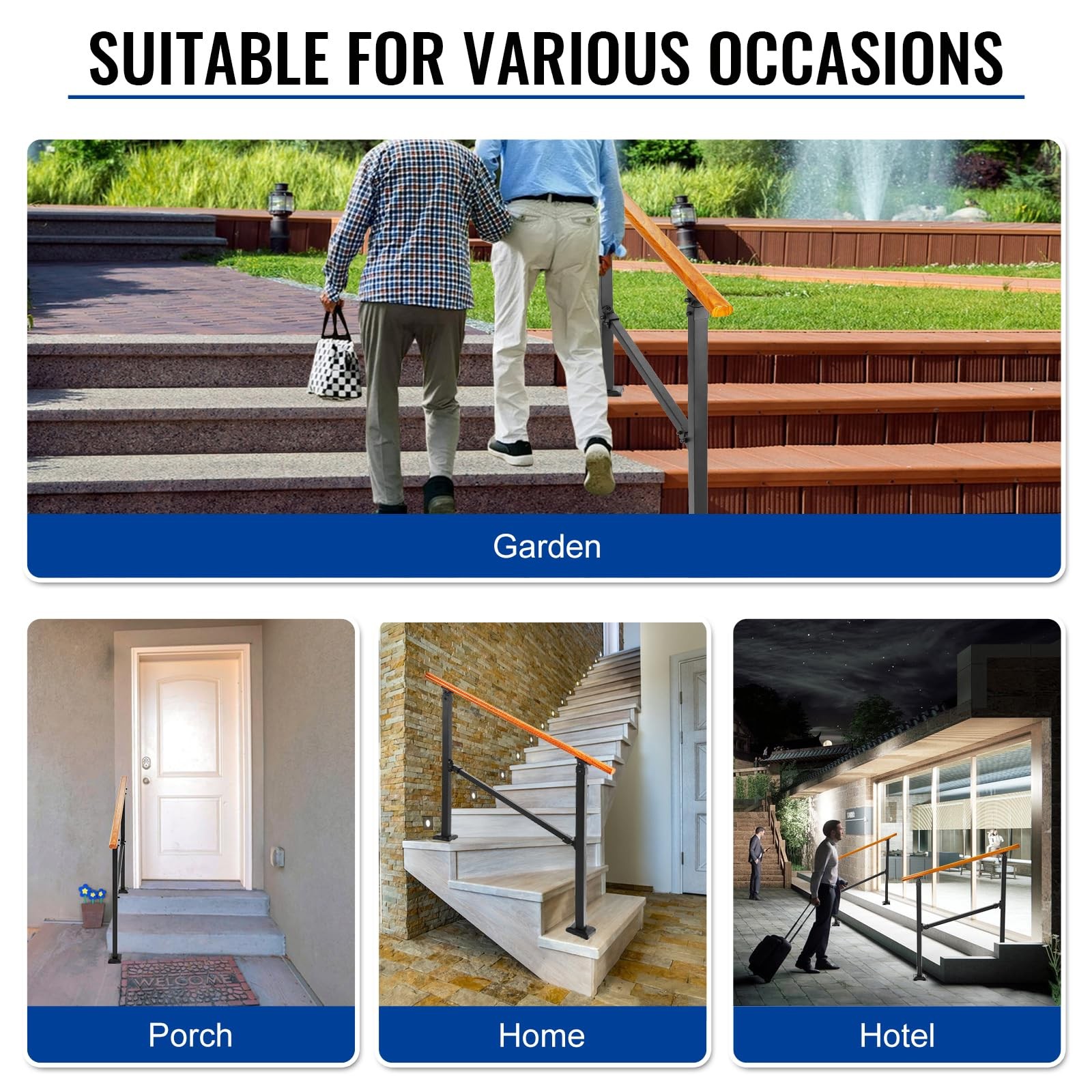 Uokrr Metal Handrail Wood Grain For Elderly 3 Step Hand Rails For Outdoor Steps
