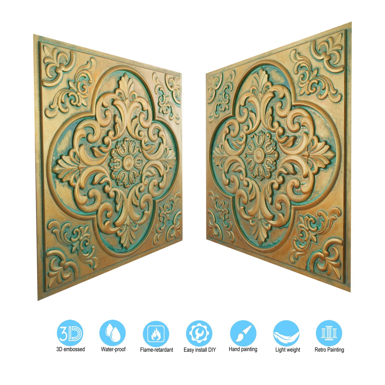 Vintage Pattern Tin Ceiling Tiles Emboss interior wall panel for Cafe PL88 10Pcs