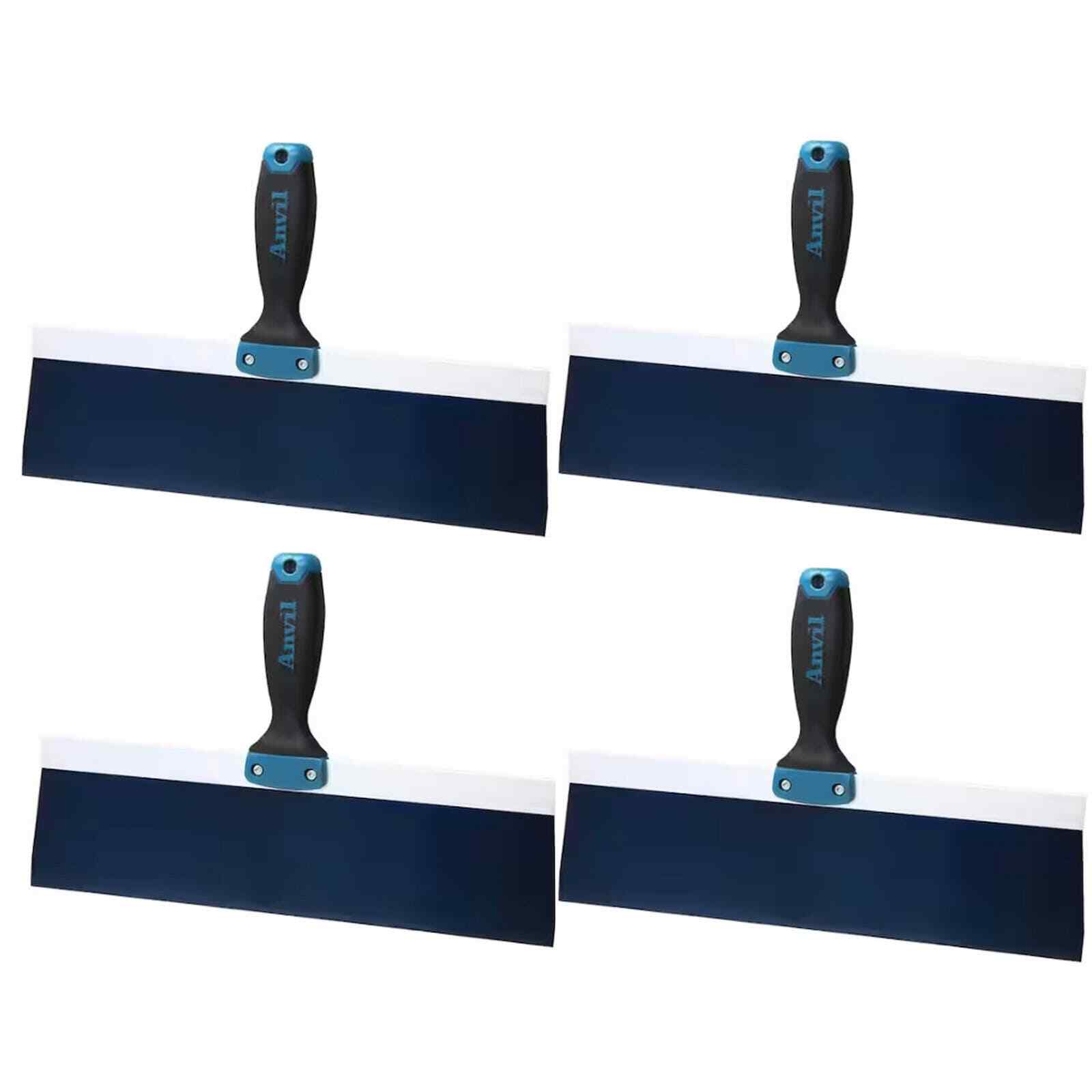 4-PK Anvil 14 in. Blue Steel Taping Knives with Soft Grip 5 in. Handles