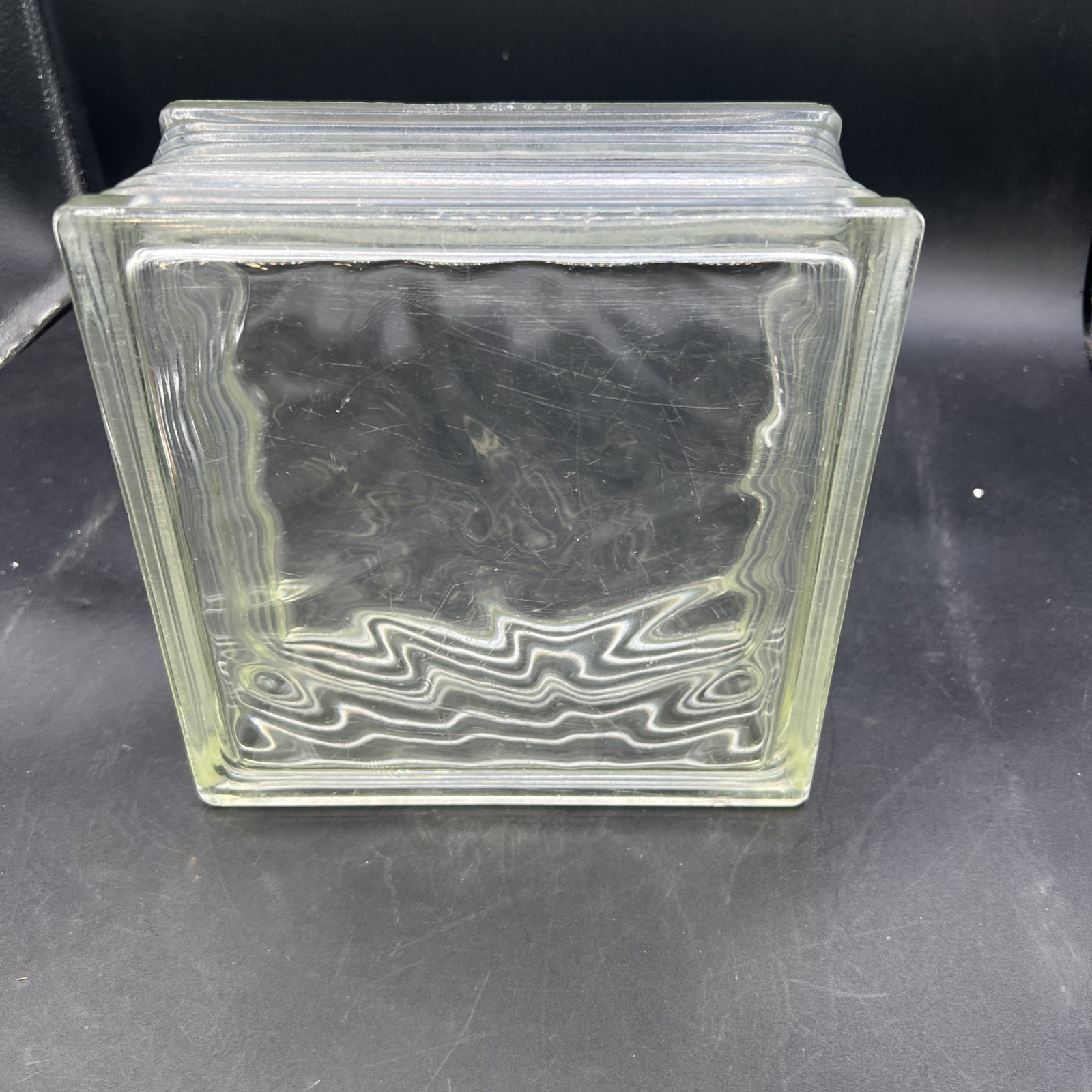 Vintage Architectural Glass Block Brick Wavy 8x8x4 (7 3/4 x 7 3/4 x 3 3/4)