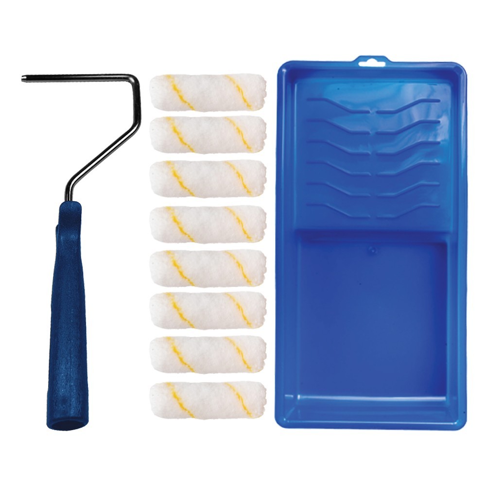 10-Piece Mini Roller Painting Set with Paint Tray, 1/2″ Nap 4″ Microfiber Roller