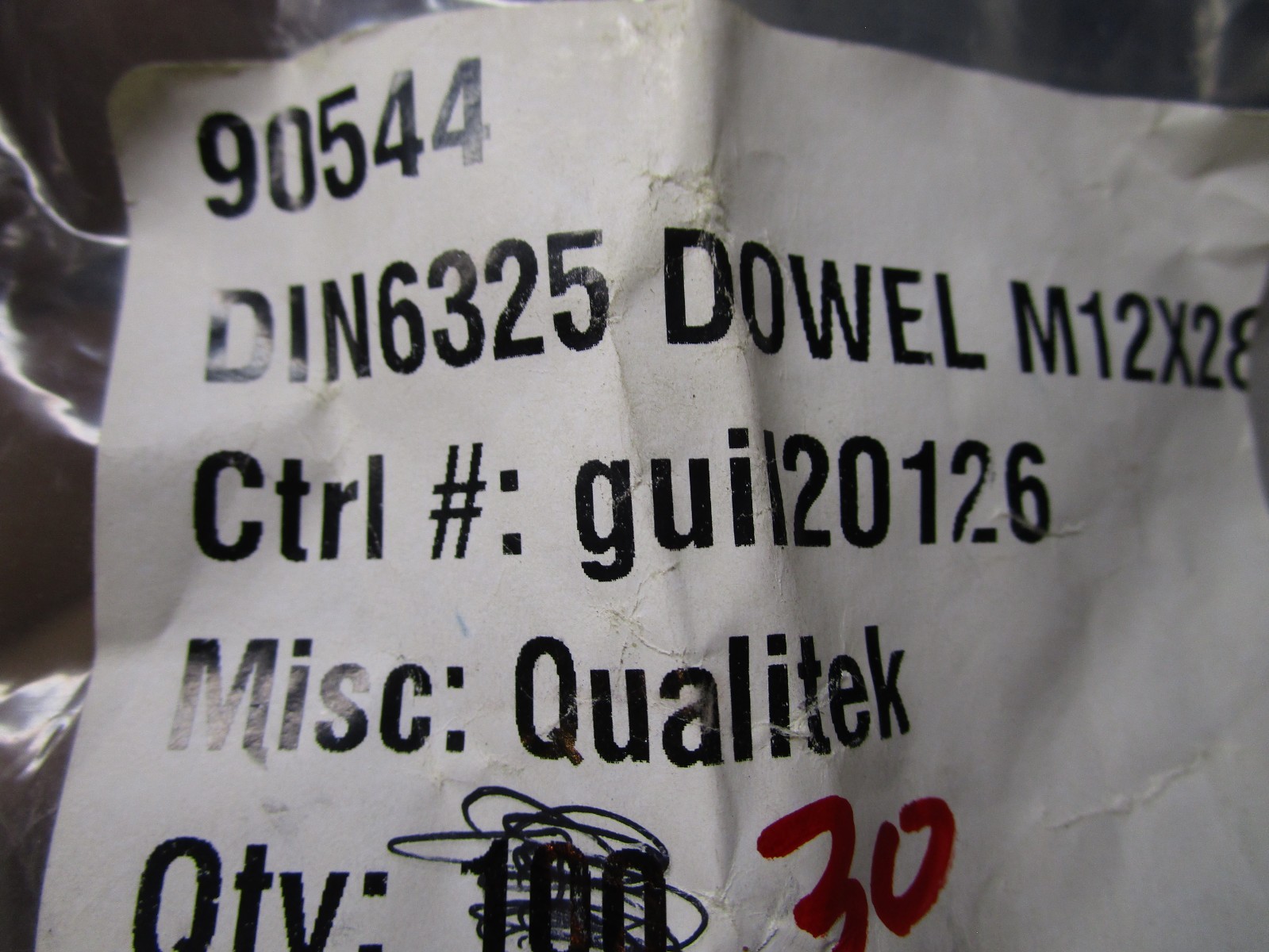 M12 x 28mm DIN 6325 Hardened and Ground Steel Oversized Dowel Pin QTY 30