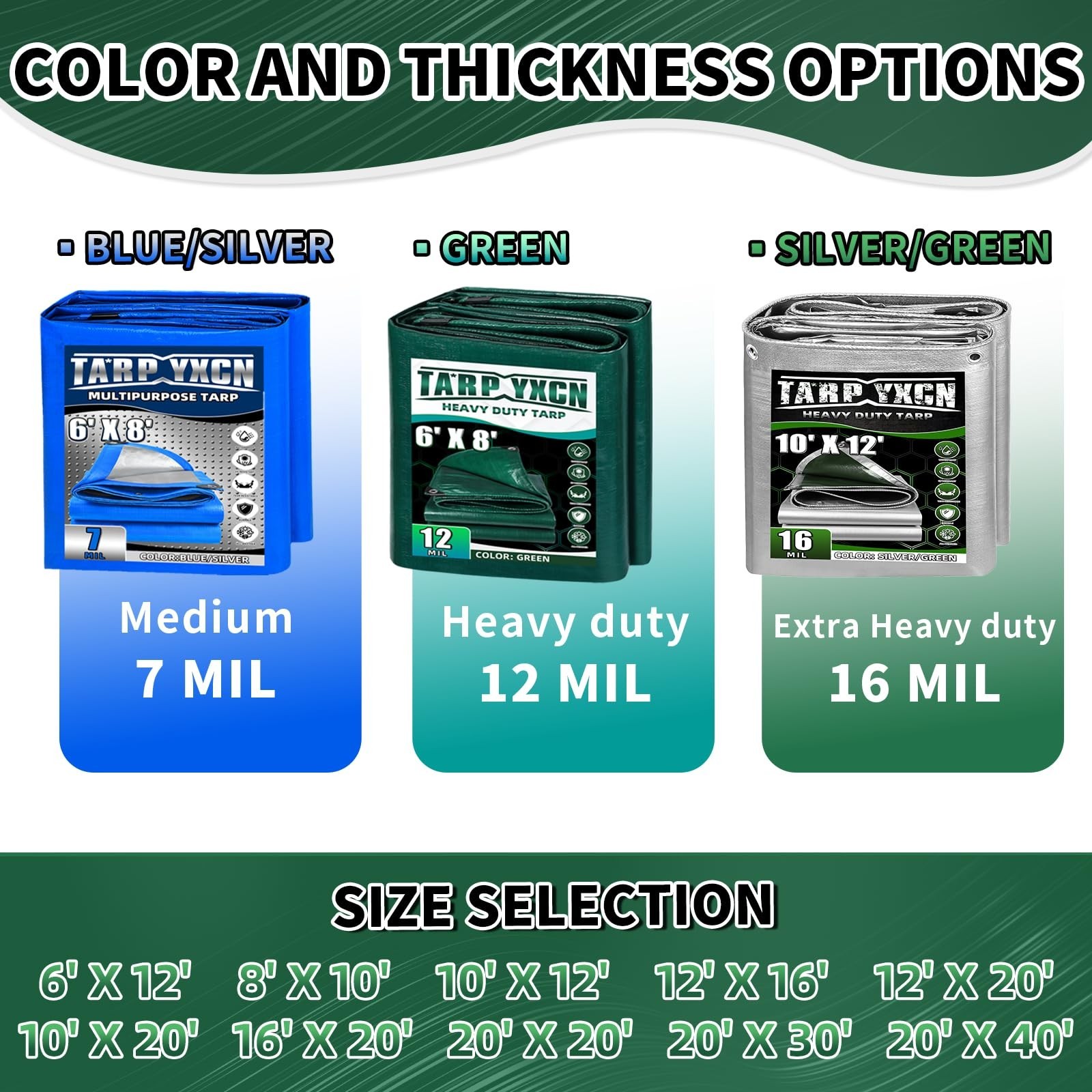 Extra Heavy Duty Tarp 16×20 Ft, 16 Mil Thick Waterproof Poly Tarps Cover UV R…