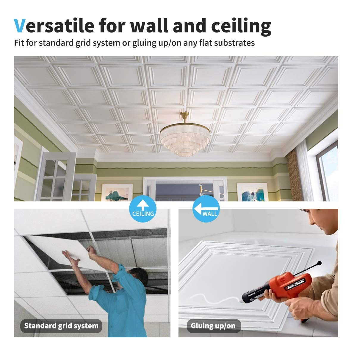 Art3d PVC Ceiling Tiles, 2’x2′ Plastic Sheet in White 24″x24″, 1