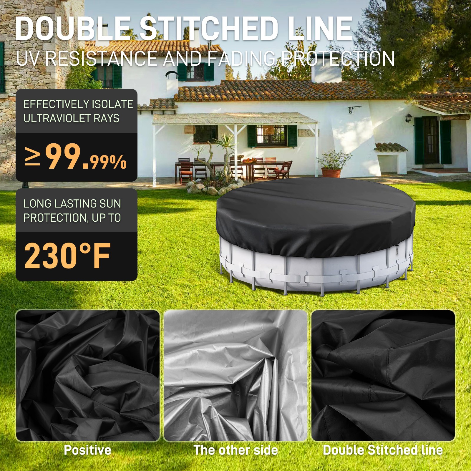 Windproof Circular Pool Cover with Accessories For Ground Pool 21Ft Diameter