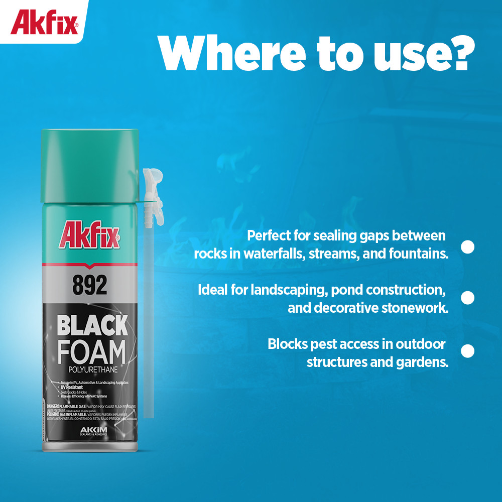 Akfix Spray Foam Sealant Black Expanding Foam Waterproof Pond Waterfall 12 oz 1p