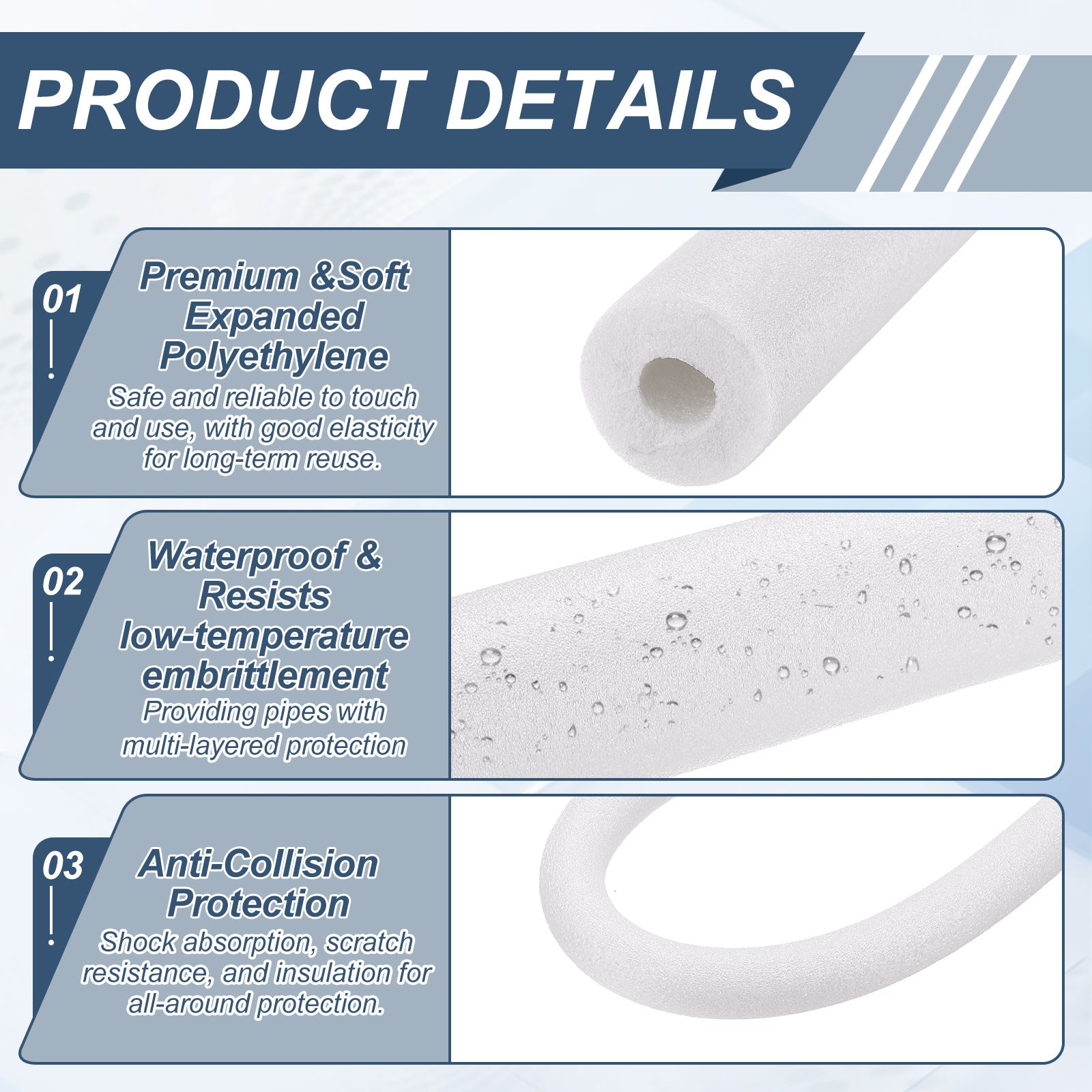 1″ ID 4FT Pipe Insulation Foam Tube 2.56″ OD Foam Tubing Cover White