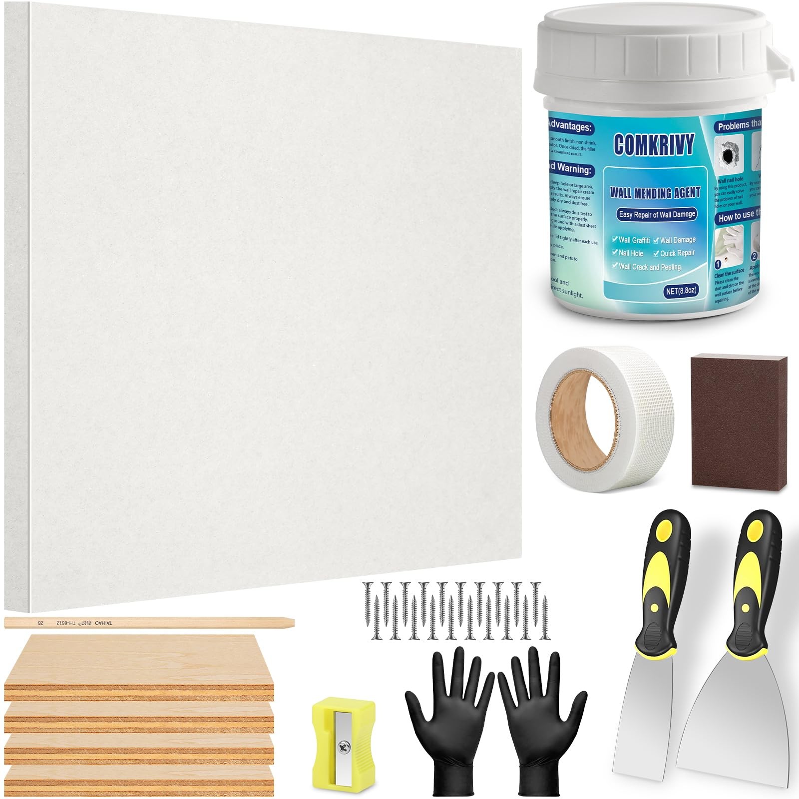 Drywall Repair Kit with 12″x12″ Dry Wall Repair Panel, 33-in-Drywall Patch Ki…