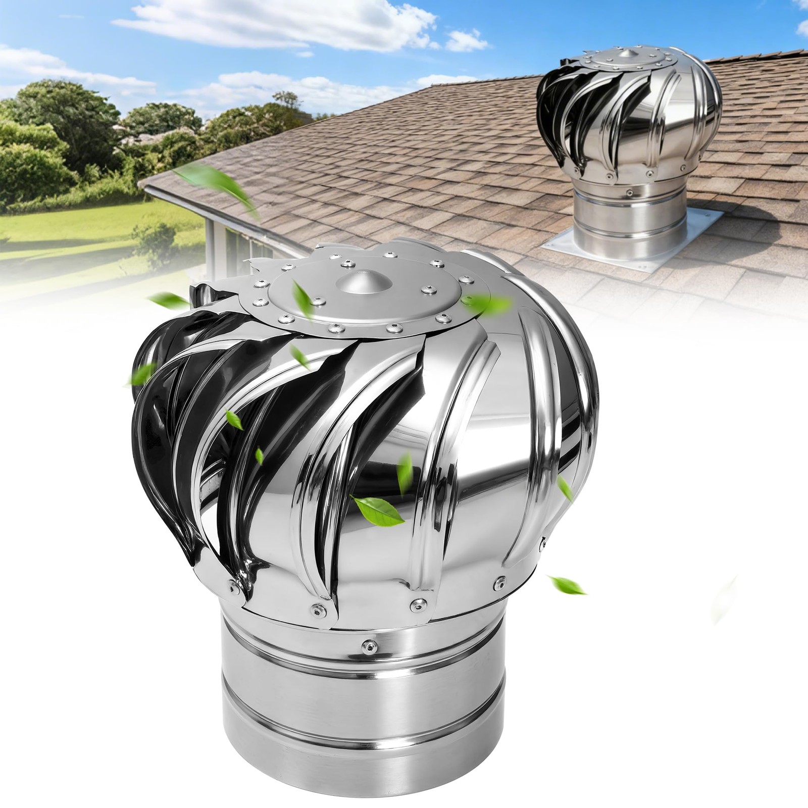 RDUIGT Stainless Steel Turbine Roof Vent, Ventilator Vents 4 Silver