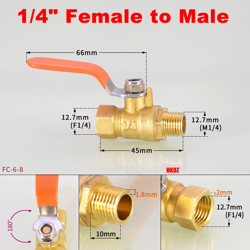 1/4″ 3/8″ 1/2″ 3/4″BSP Brass Ball Valve Male Female Thread Tap Long Lever Handle