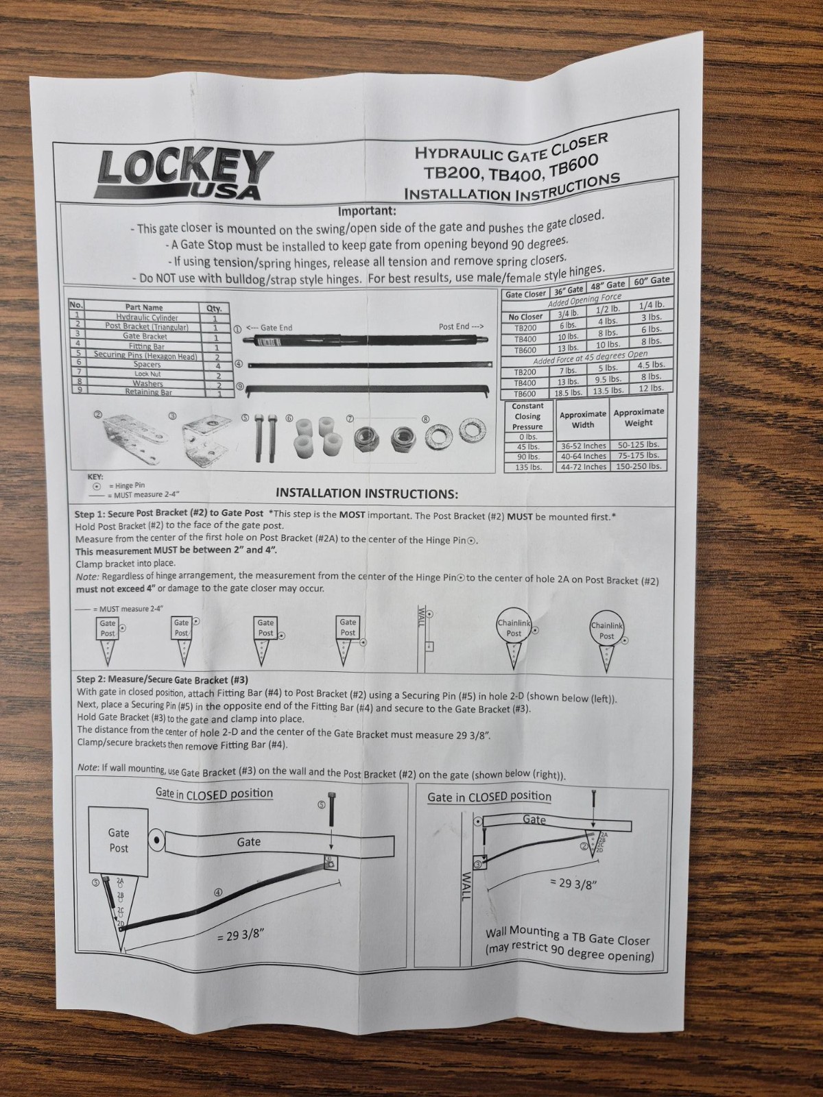 Lockey TB400 Hydraulic Gate Closer for Gates 75-175 lbs Painted Black