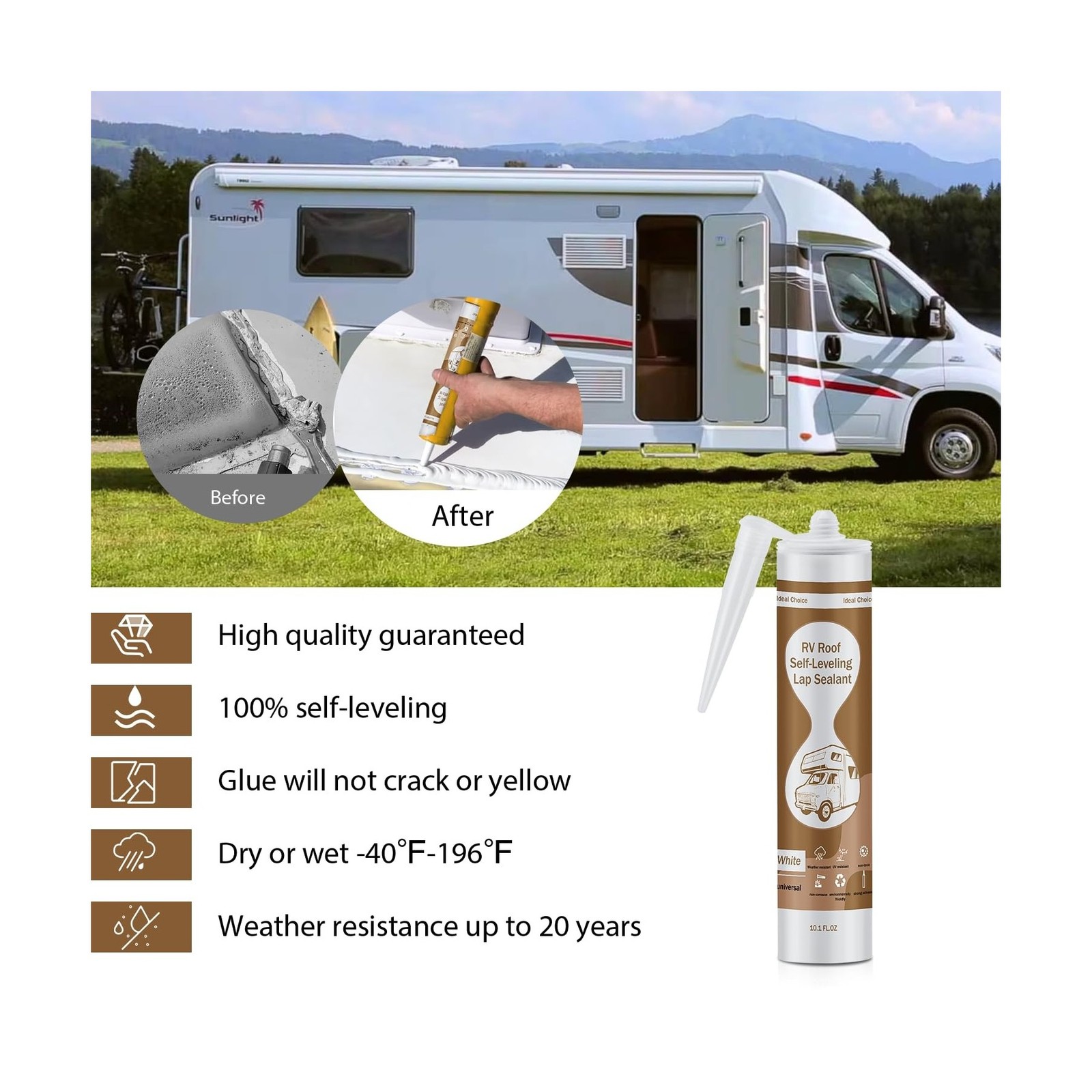 RV Silicone Sealant Self-Leveling, 8 Pack RV Roof Sealant White, Camper roof …