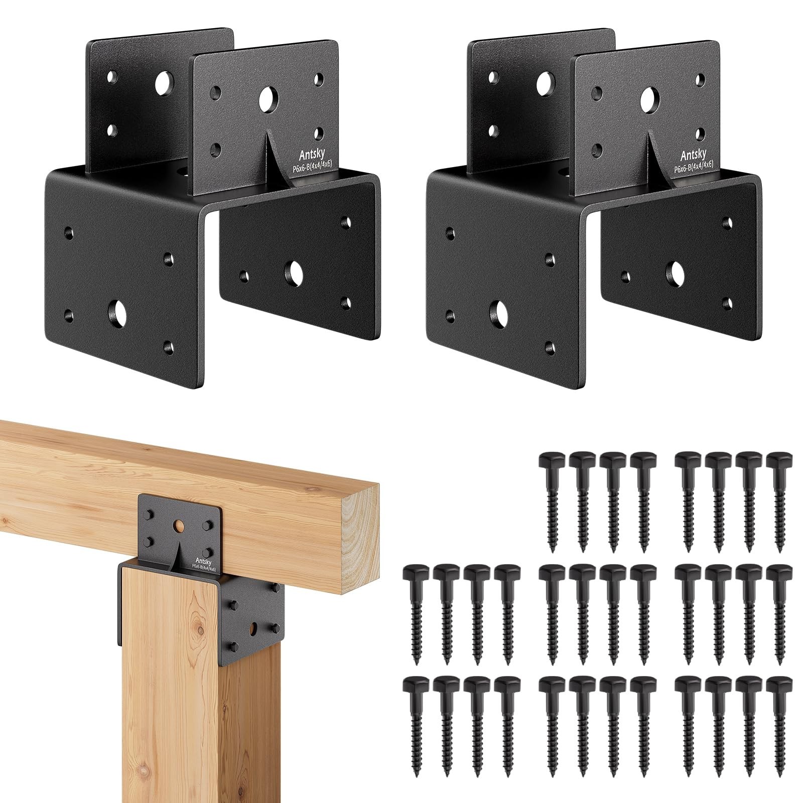 6×6 Post Anchor Connector, 2Pack Stainless Steel Post Caps Tie Bracket for 6x…