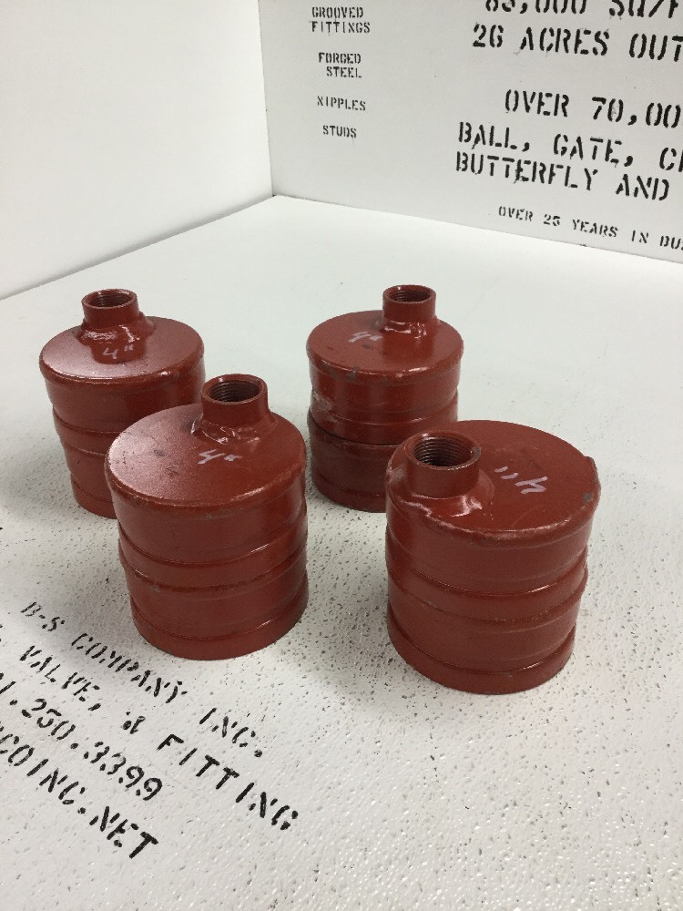 4″ Grooved End Drain Cap Pipe Fitting w/ 1″ Female Thread NPT Outlet Drain