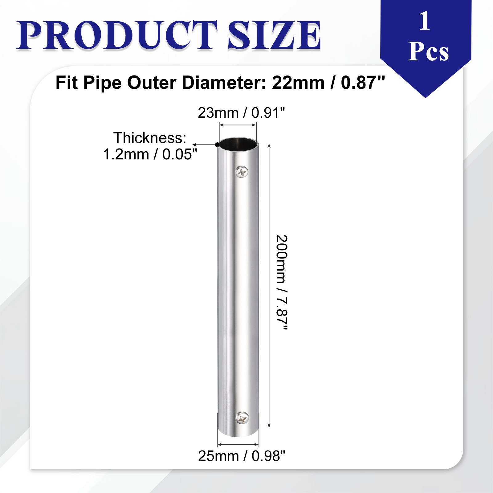 2-Way Straight Pipe Fitting, Fit 7/8 Inch OD Pipe, 7.87″ Length